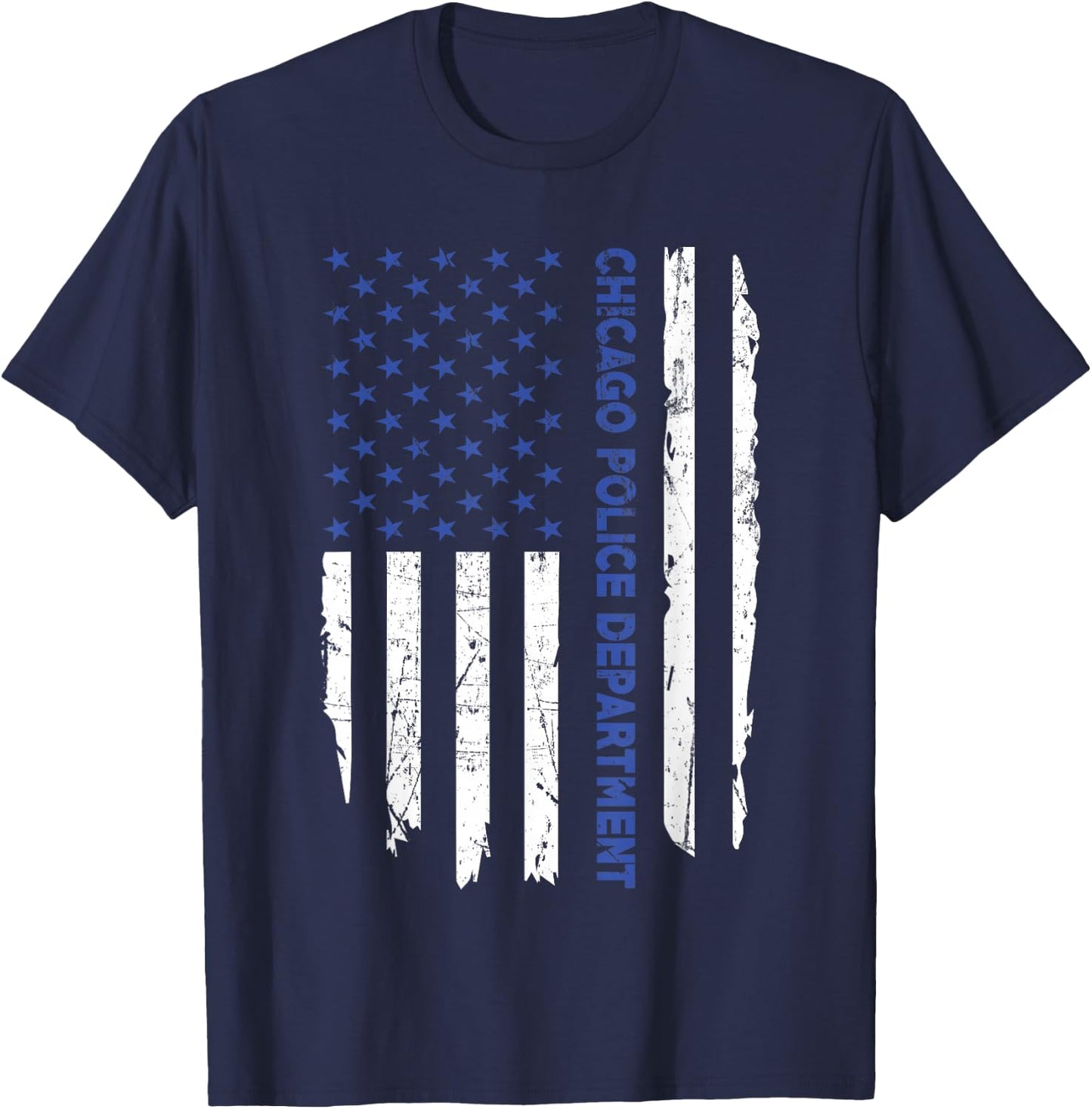 Chicago Police Officer American Flag Thin Blue Line Women Men T-Shirt - T-Shirt | Navy