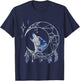 Wolf Moon Howling Wolf Indian Feathers Stars Dream Catcher T-Shirt - T-Shirt | Navy