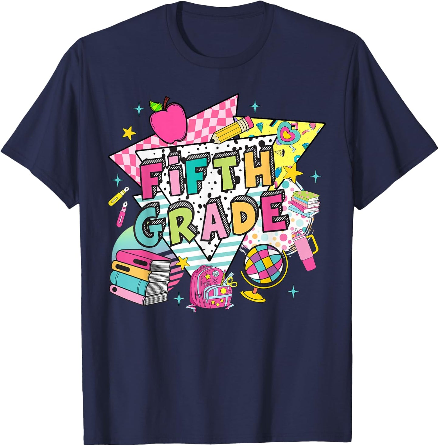 Fifth Grade Teachers Students Retro 90s Back To School T-Shirt - T-Shirt | Navy