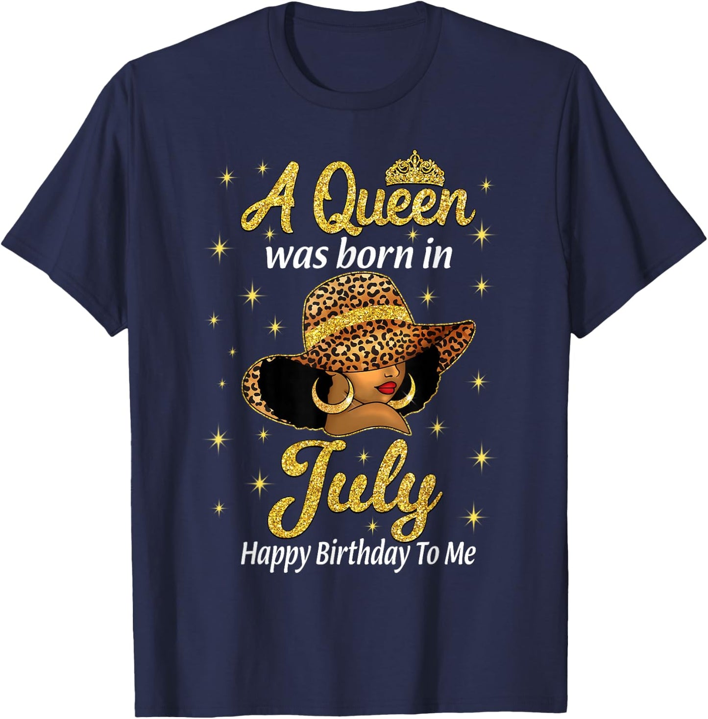 A Queen Was Born In July Leopard Hat Black Women T-Shirt - T-Shirt | Navy