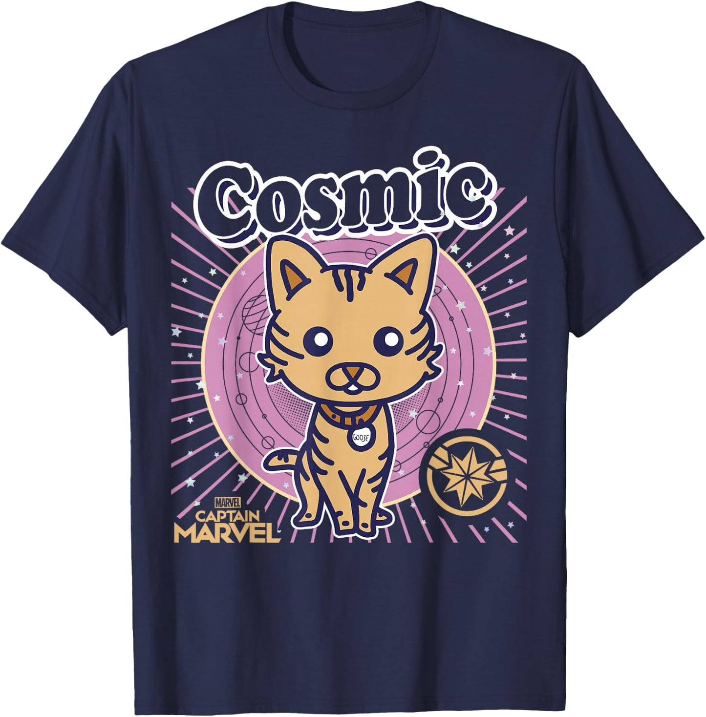 Marvel Captain Marvel Cartoon Goose Cosmic Line Art T-Shirt - T-Shirt | Navy