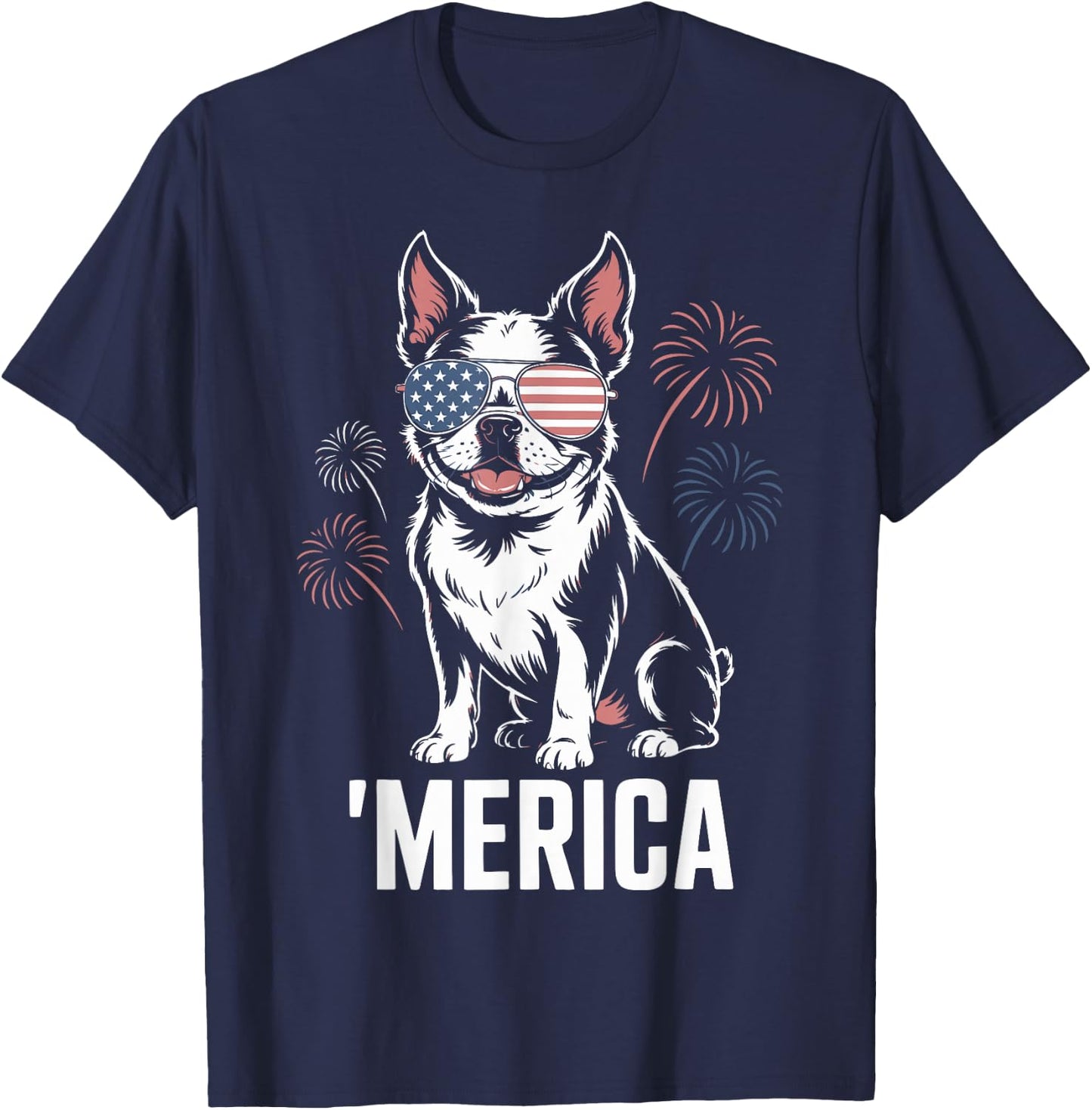 Boston Terrier 4th of July ‘Merica Patriotic T-Shirt - T-Shirt | Navy
