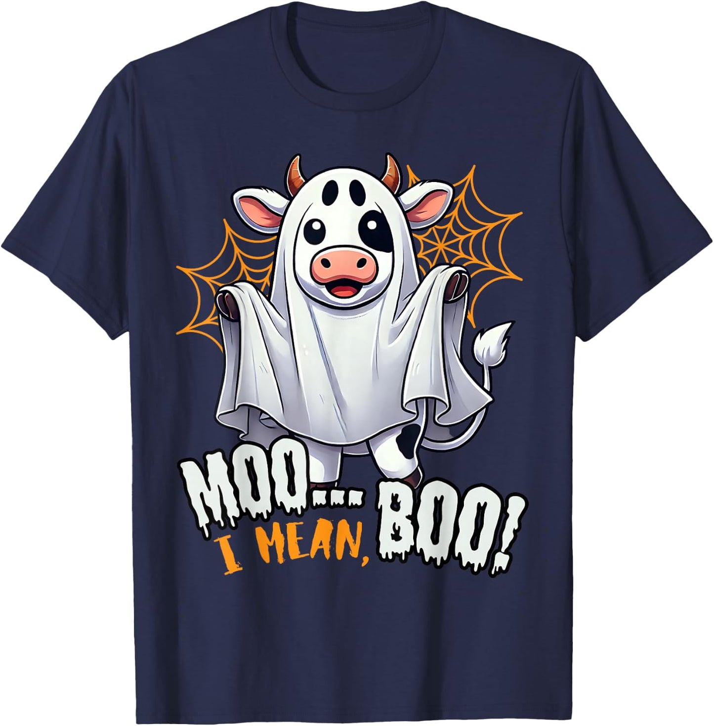 Moo I Mean Boo Funny Cow Ghost Halloween 2025 Costume T-Shirt - T-Shirt | Navy