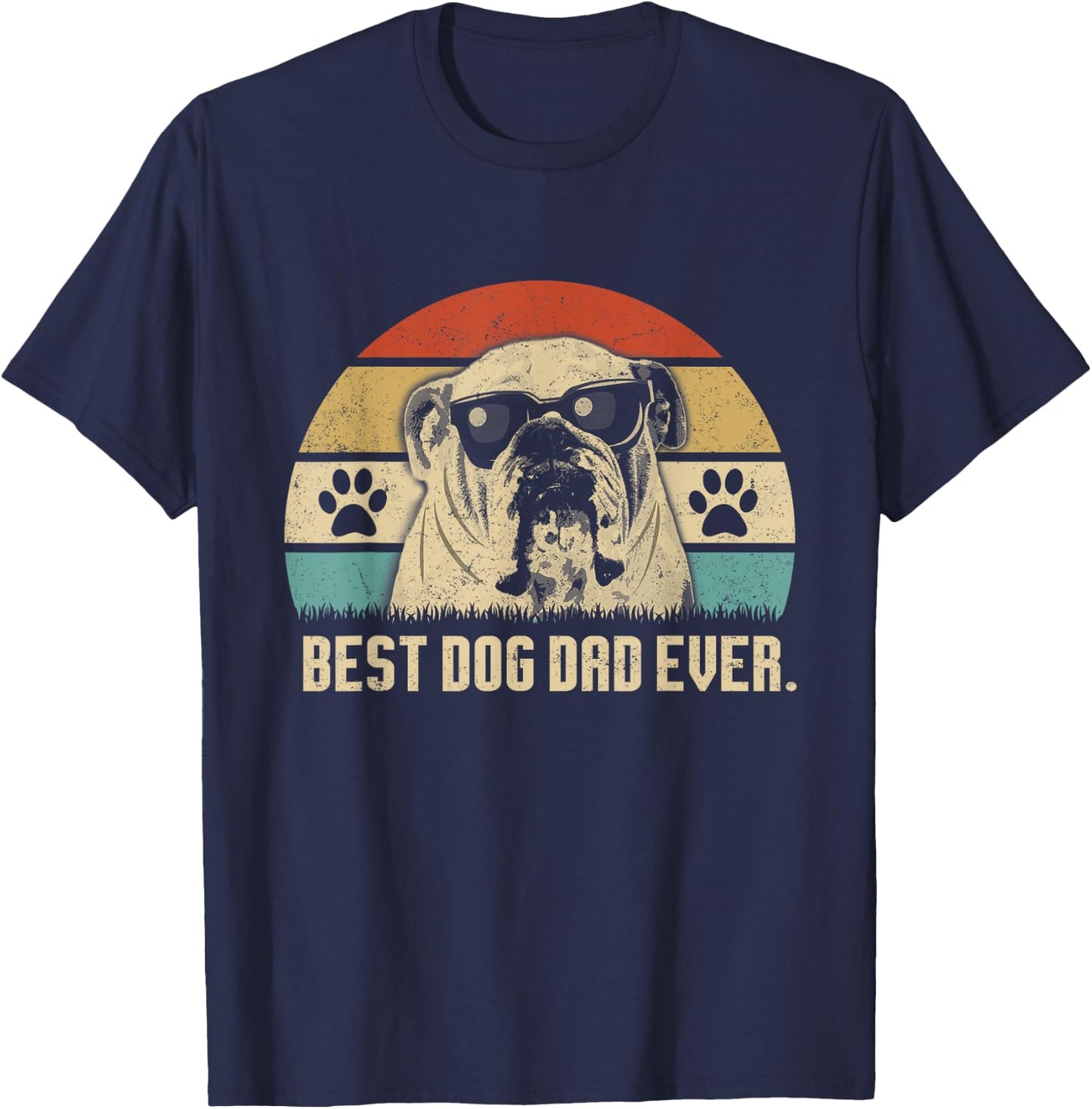 Vintage Best English Bulldog DAD Ever shirt Fathers Day Gift Men T-Shirt - T-Shirt | Navy