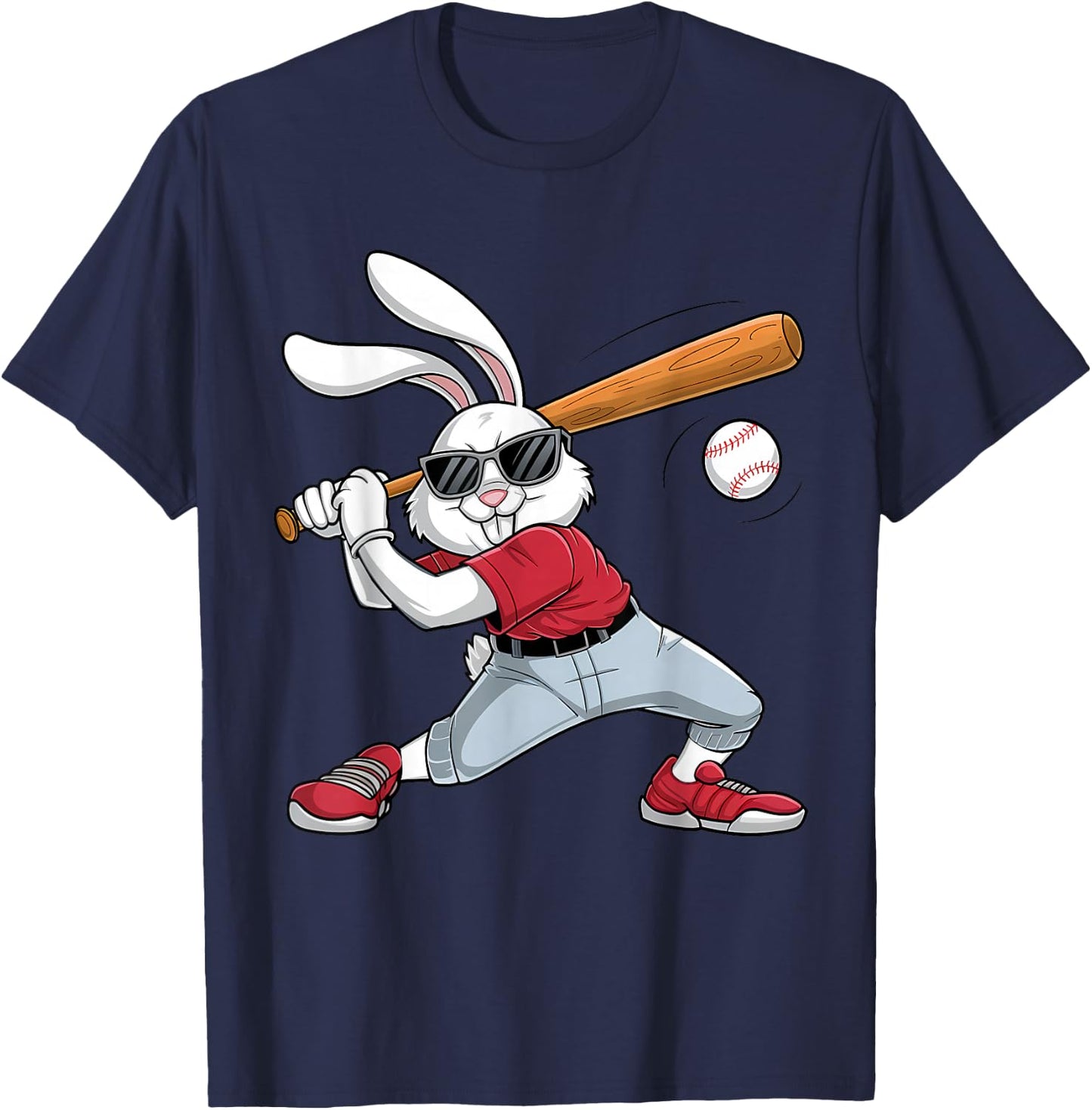 Easter Day Rabbit Playing Baseball Boys Kids Bunny T-Shirt - T-Shirt | Navy