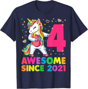 4 Years Old Unicorn Flossing 4th Birthday Girl Unicorn Party T-Shirt - T-Shirt | Navy
