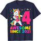 4 Years Old Unicorn Flossing 4th Birthday Girl Unicorn Party T-Shirt - T-Shirt | Navy