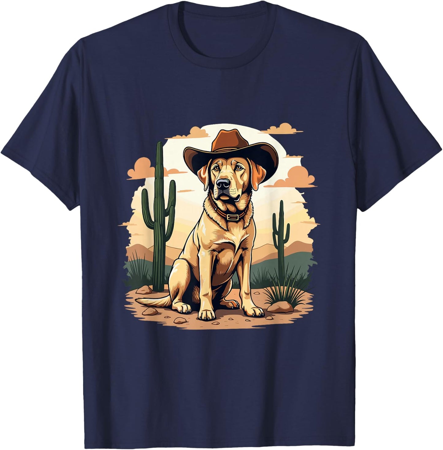 Labrador Cowboy Hat Cactus Desert Funny Lab Dog T-Shirt - T-Shirt | Navy