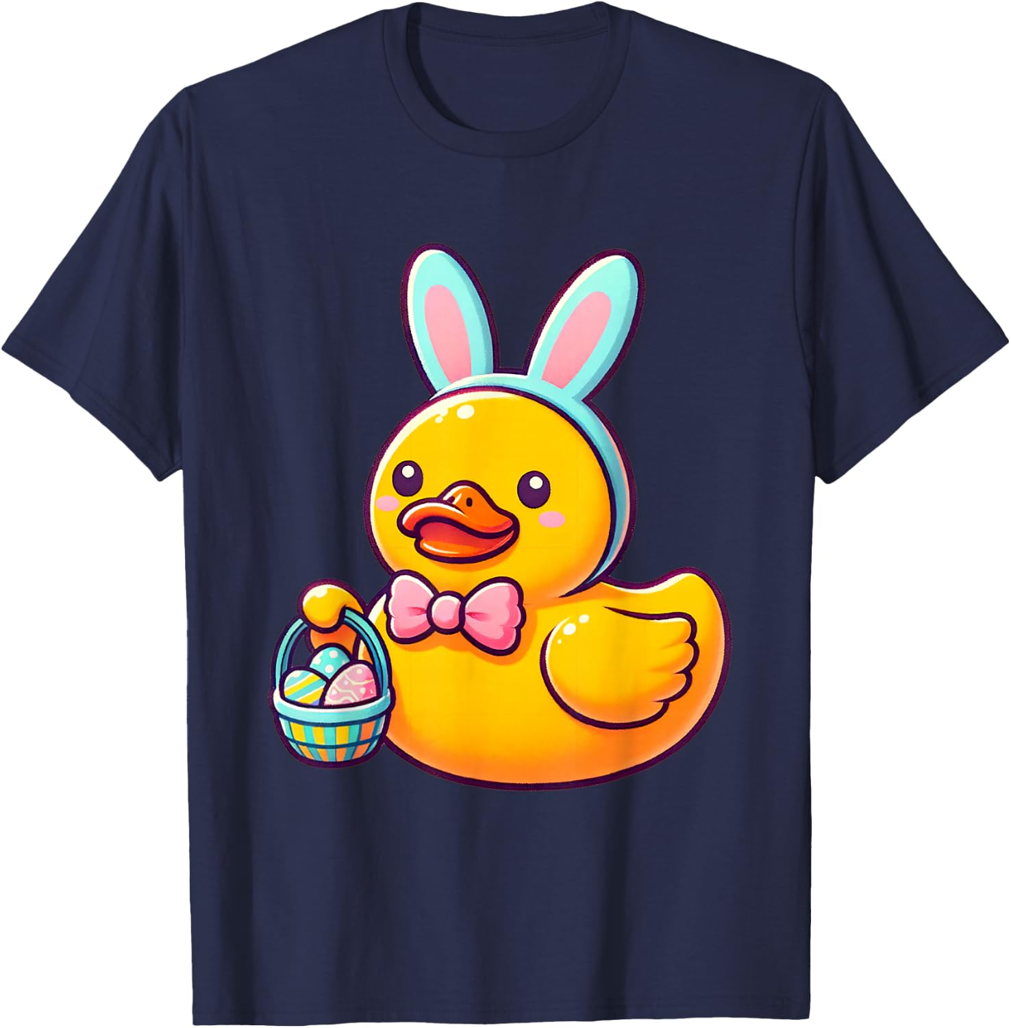 Easter Rubber Duck Bunny Ears Eggs Basket T-Shirt - T-Shirt | Navy