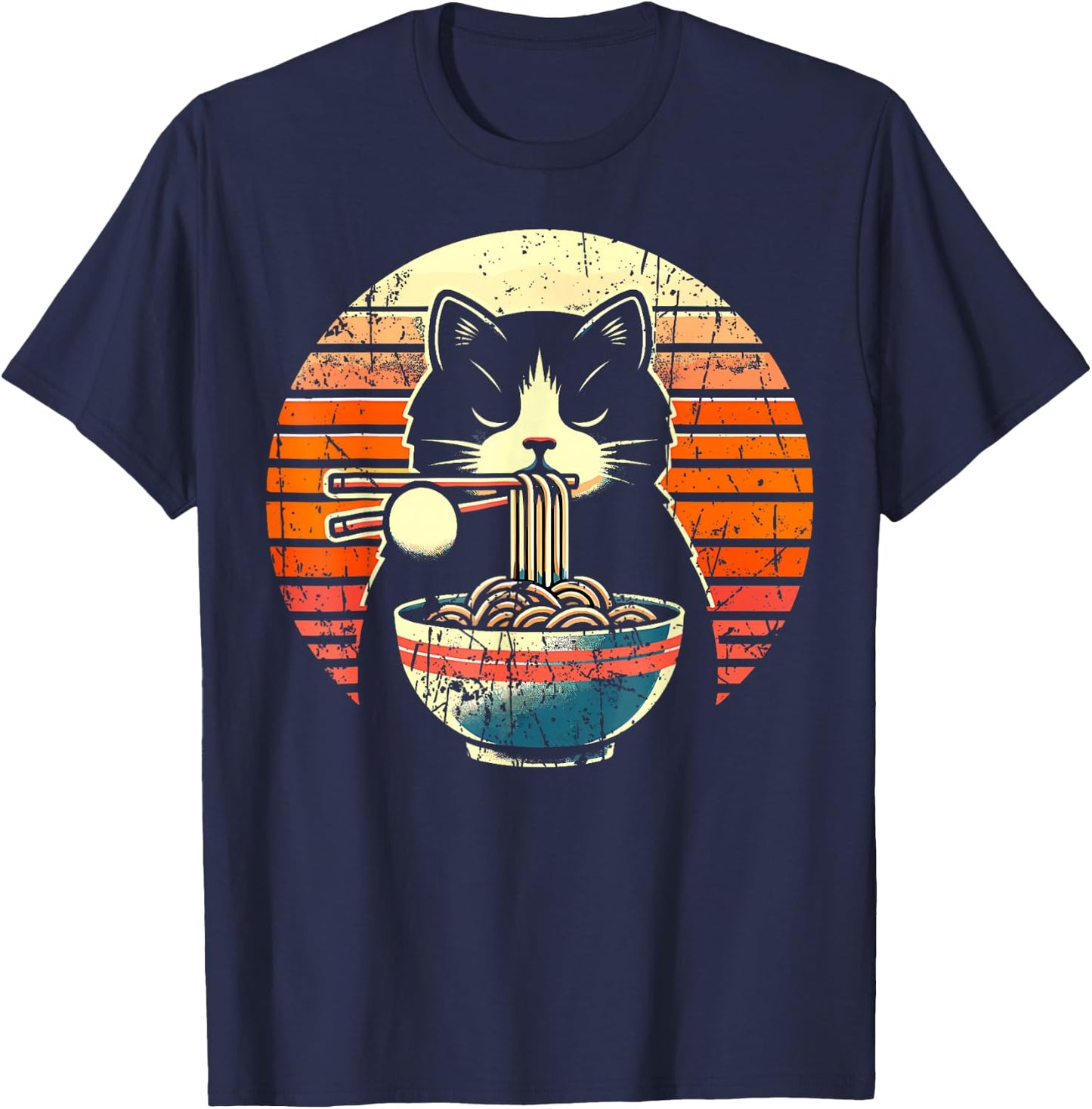 Cat Ramen Noodle Japanese Anime Kawaii Cat T-Shirt - T-Shirt | Navy