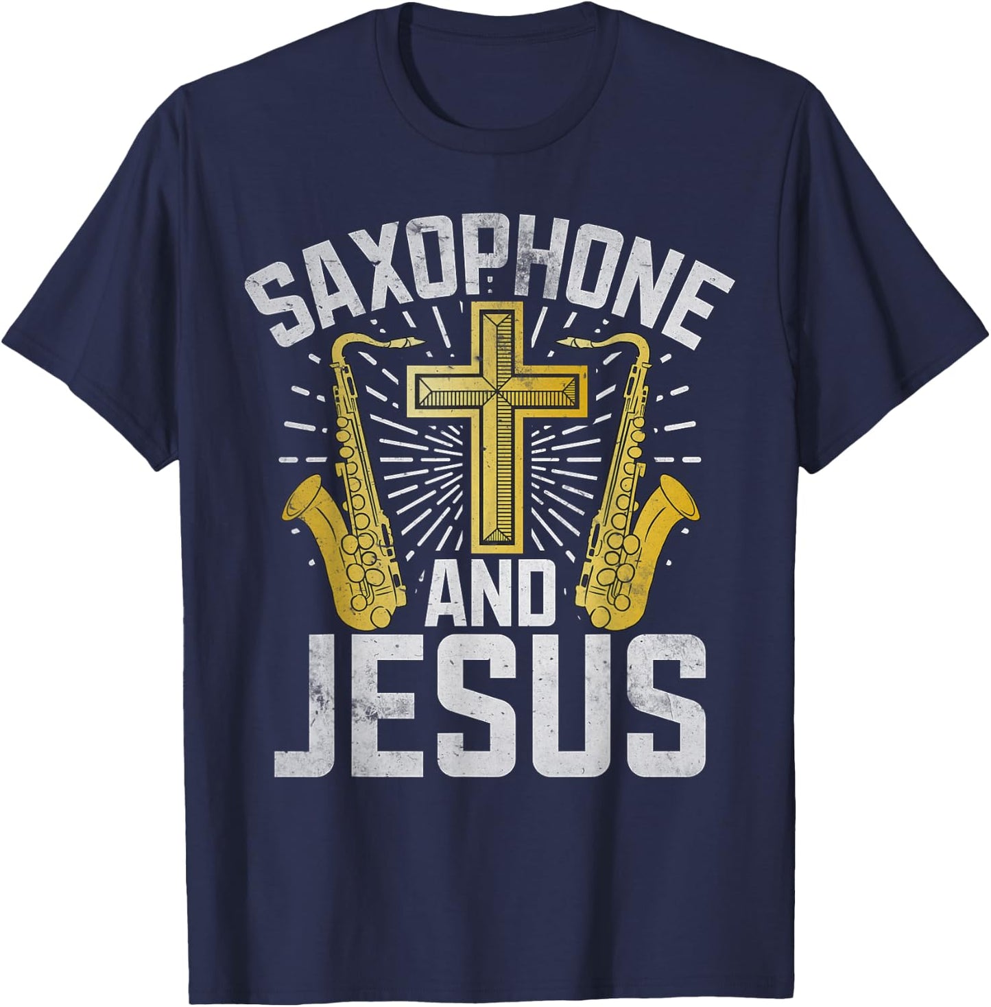 Saxophone and Jesus Saxophone T-Shirt - T-Shirt | Navy