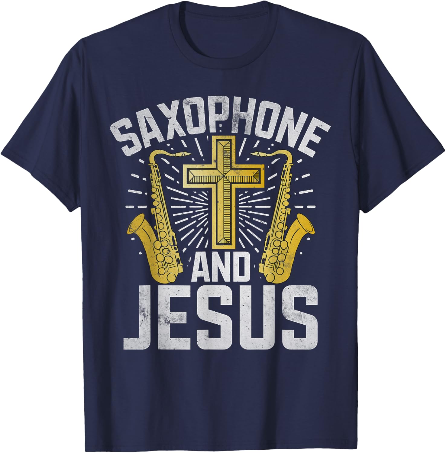 Saxophone and Jesus Saxophone T-Shirt - T-Shirt | Navy
