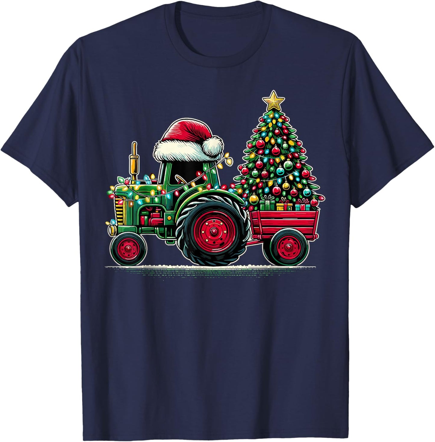 Christmas Tractor Santa Xmas Farm Truck T-Shirt - T-Shirt | Navy