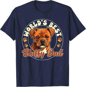 Staffordshire Bull Terrier Groovy World's Best Staffy Dad T-Shirt - T-Shirt | Navy