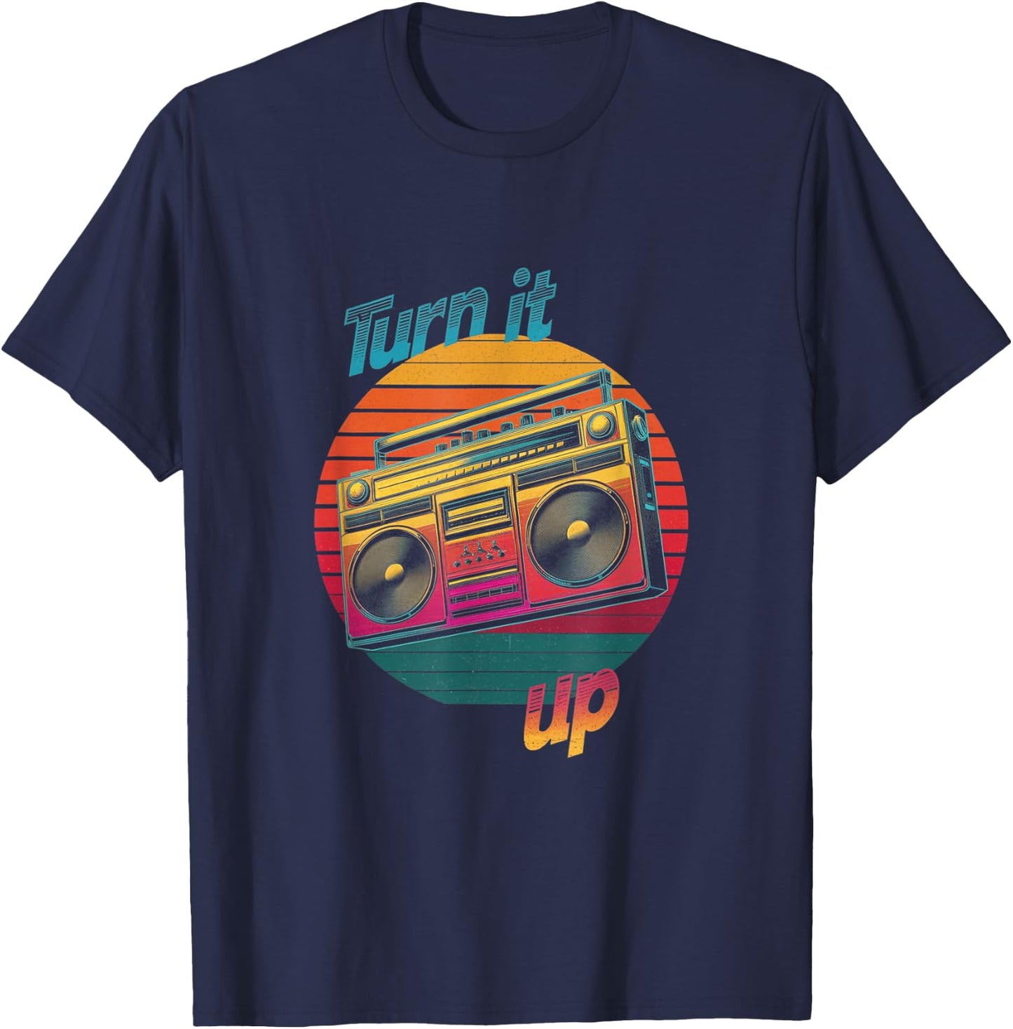 Retro Boombox Turn It Up Design T-Shirt - T-Shirt | Navy