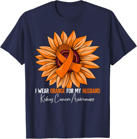 I Wear Orange For My Husband Kidney Cancer Awareness T-Shirt - T-Shirt | Navy