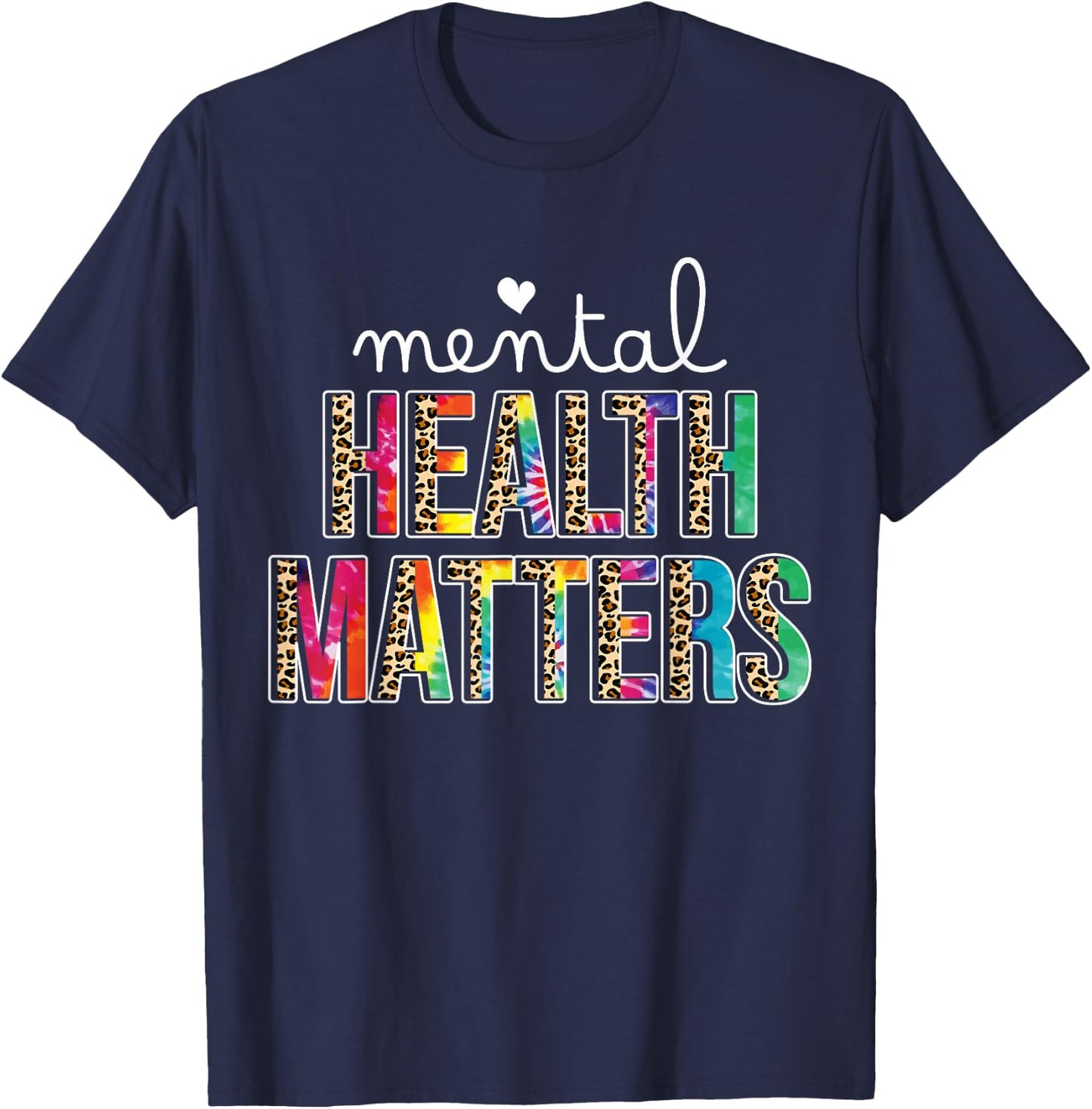Mental Health Matters Leopard Human Brain Illness Awareness T-Shirt - T-Shirt | Navy