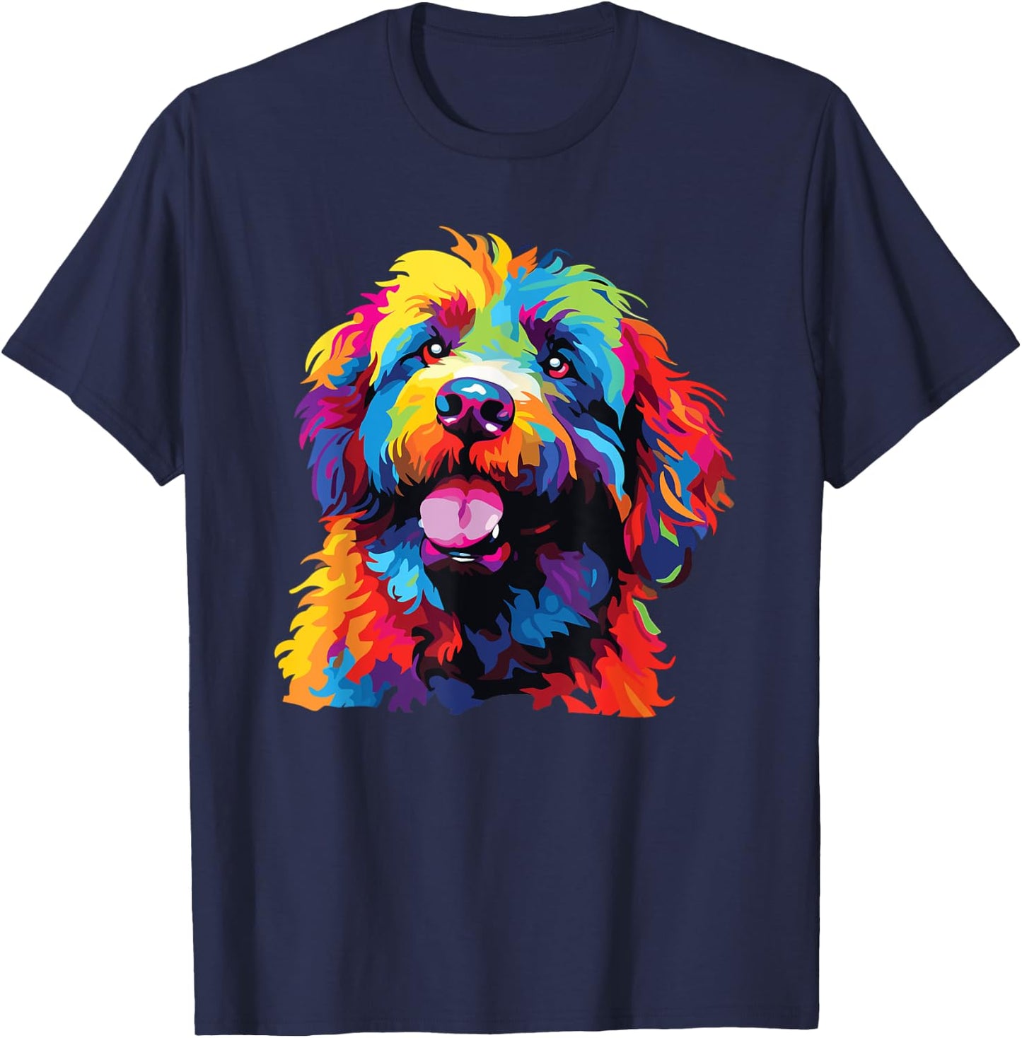 Watercolor Colorful Barbet Dog T-Shirt - T-Shirt | Navy