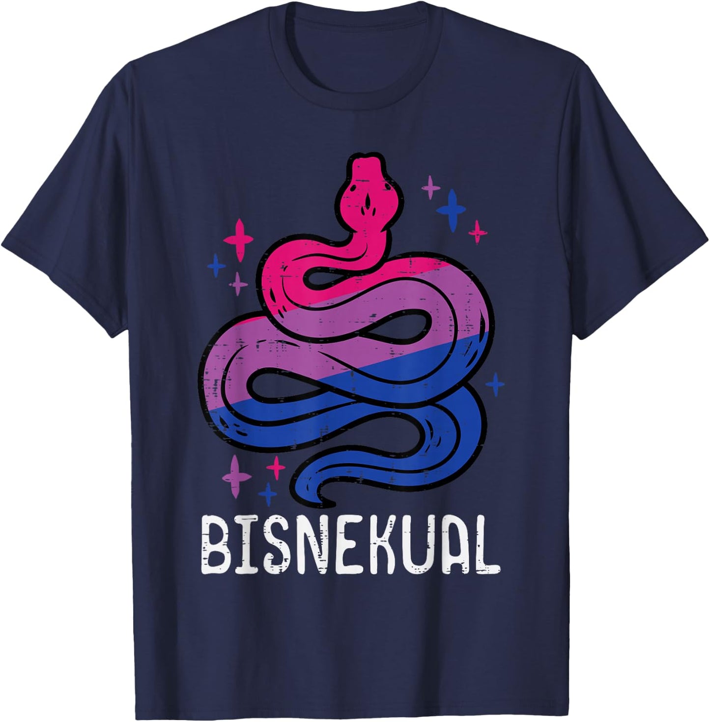 Bisexual Snake Bisnekual Funny Bi Pride Flag LGBTQ Men Women T-Shirt - T-Shirt | Navy