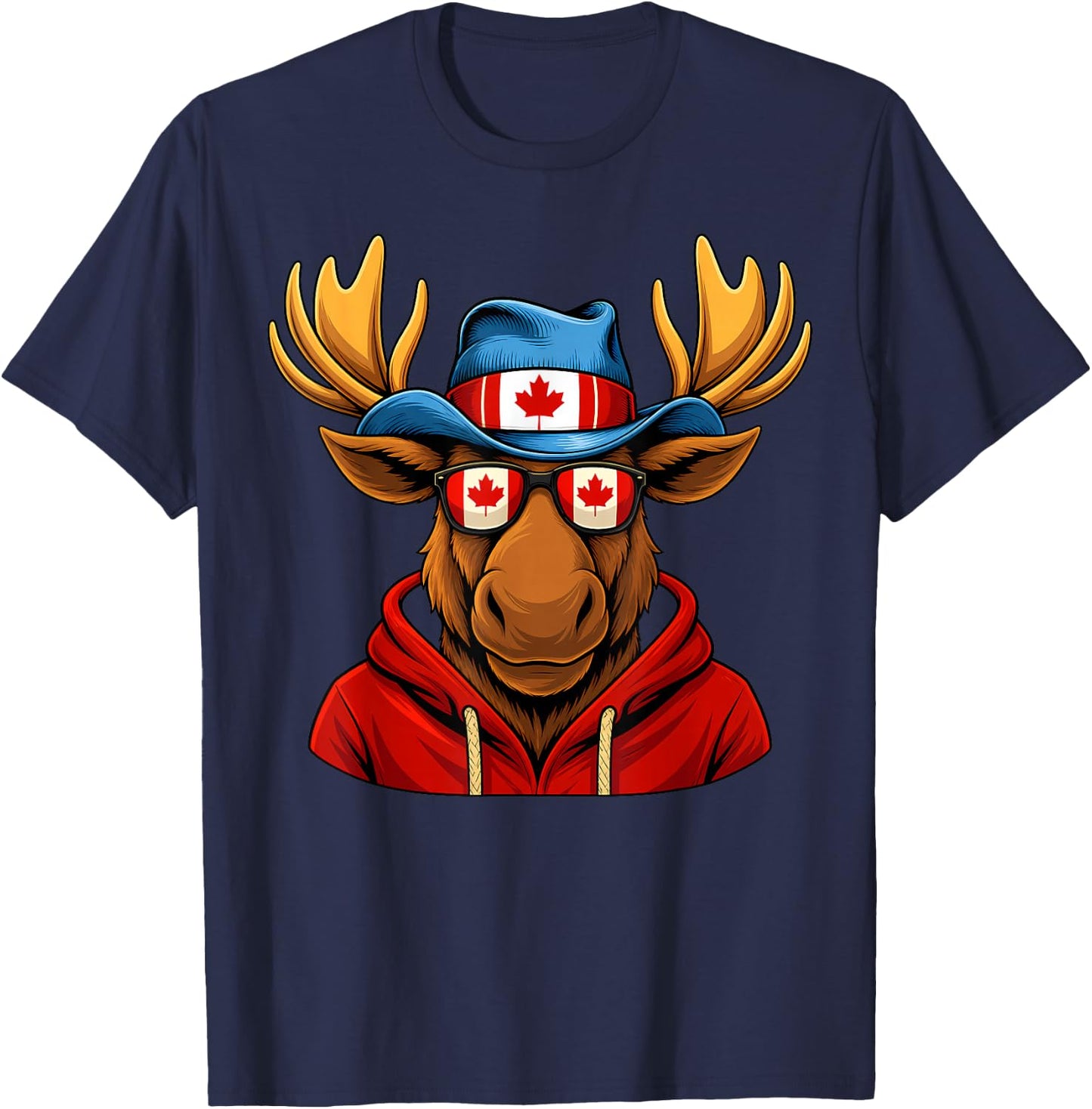Canada Day Canadian Flag Maple Leaf Moose Sunglasses Kids T-Shirt - T-Shirt | Navy