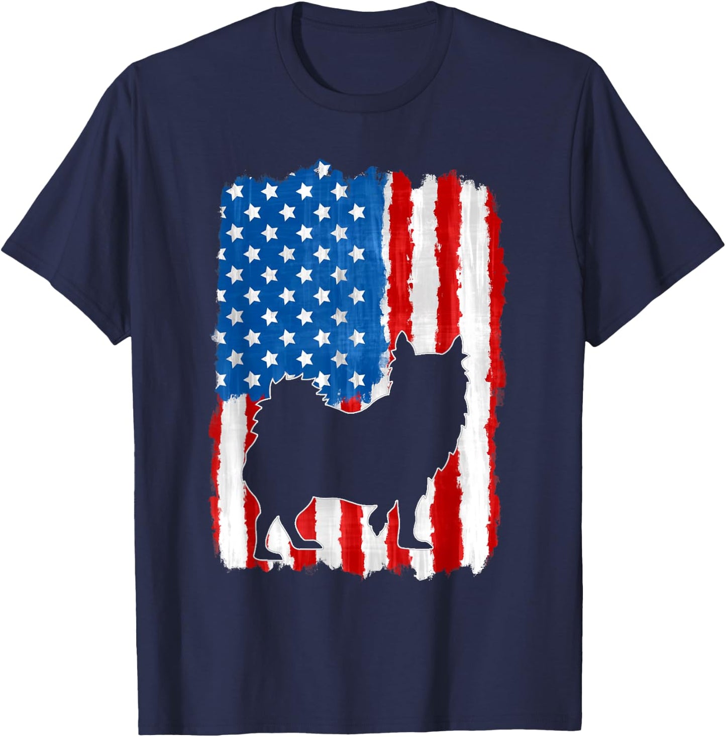 Long Haired Hair Chihuahua Women American USA Flag T-Shirt - T-Shirt | Navy