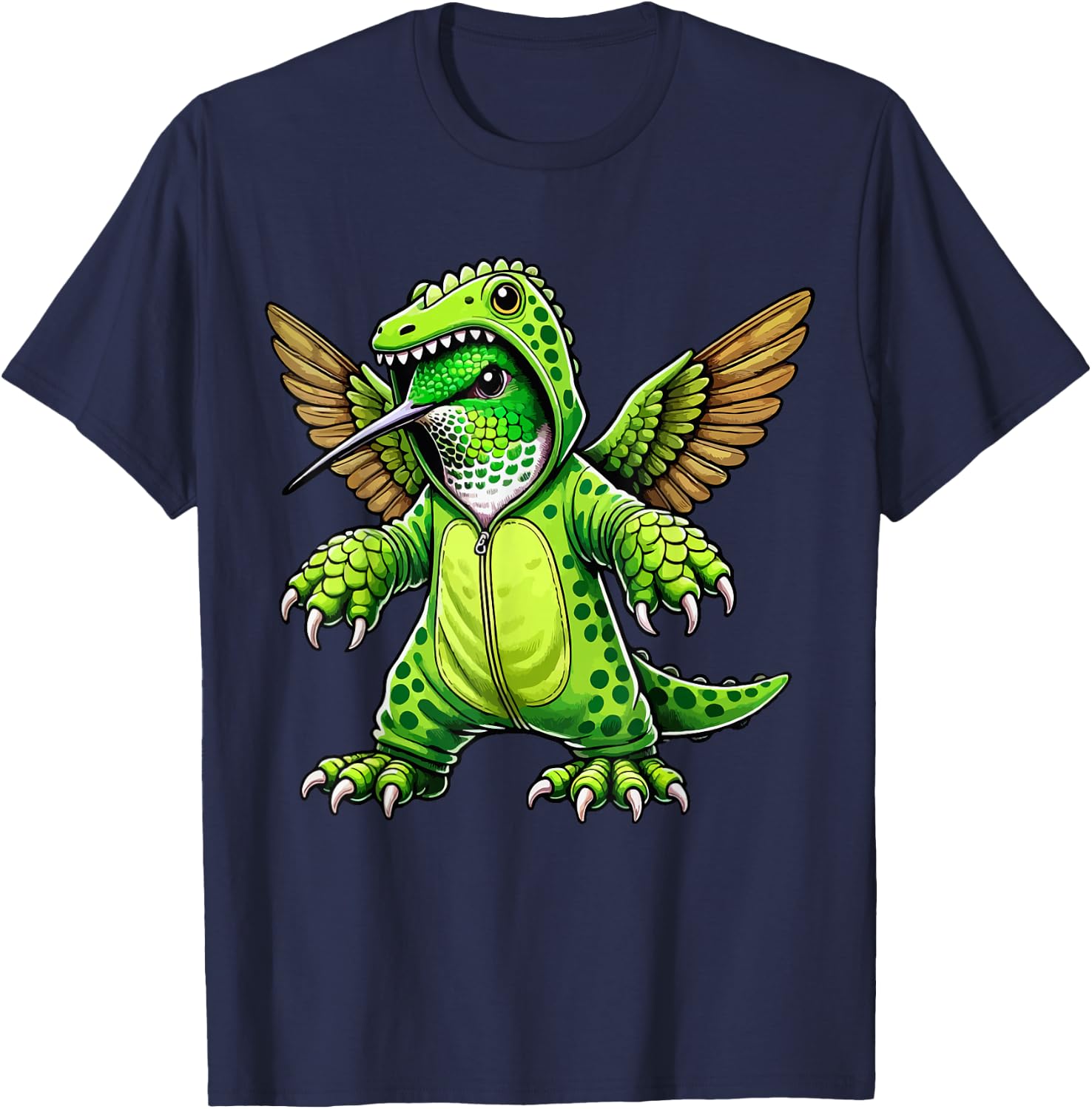 Hummingbird Wearing Dinosaur Costume Halloween Cosplay T-Shirt - T-Shirt | Navy