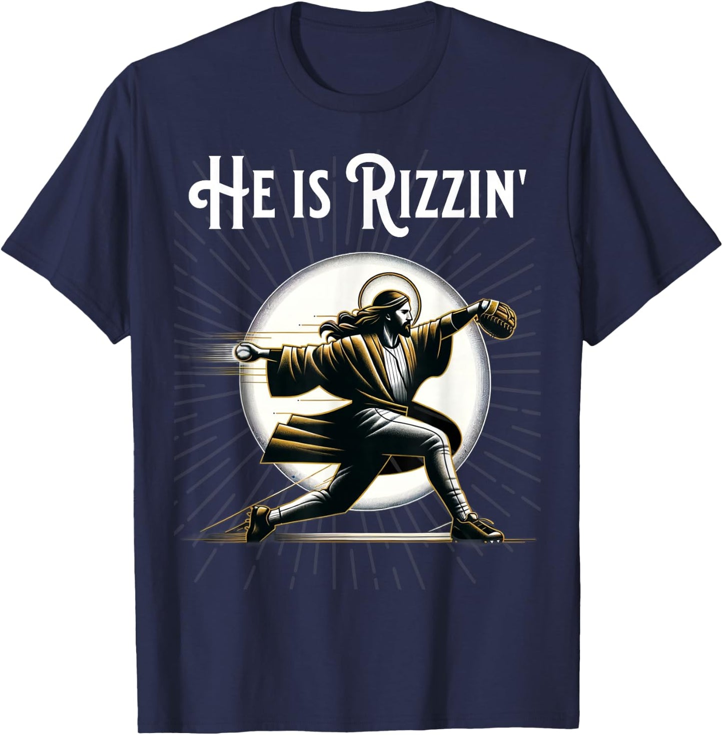 Funny He is Rizzin Pitching Jesus Playing Baseball T-Shirt - T-Shirt | Navy