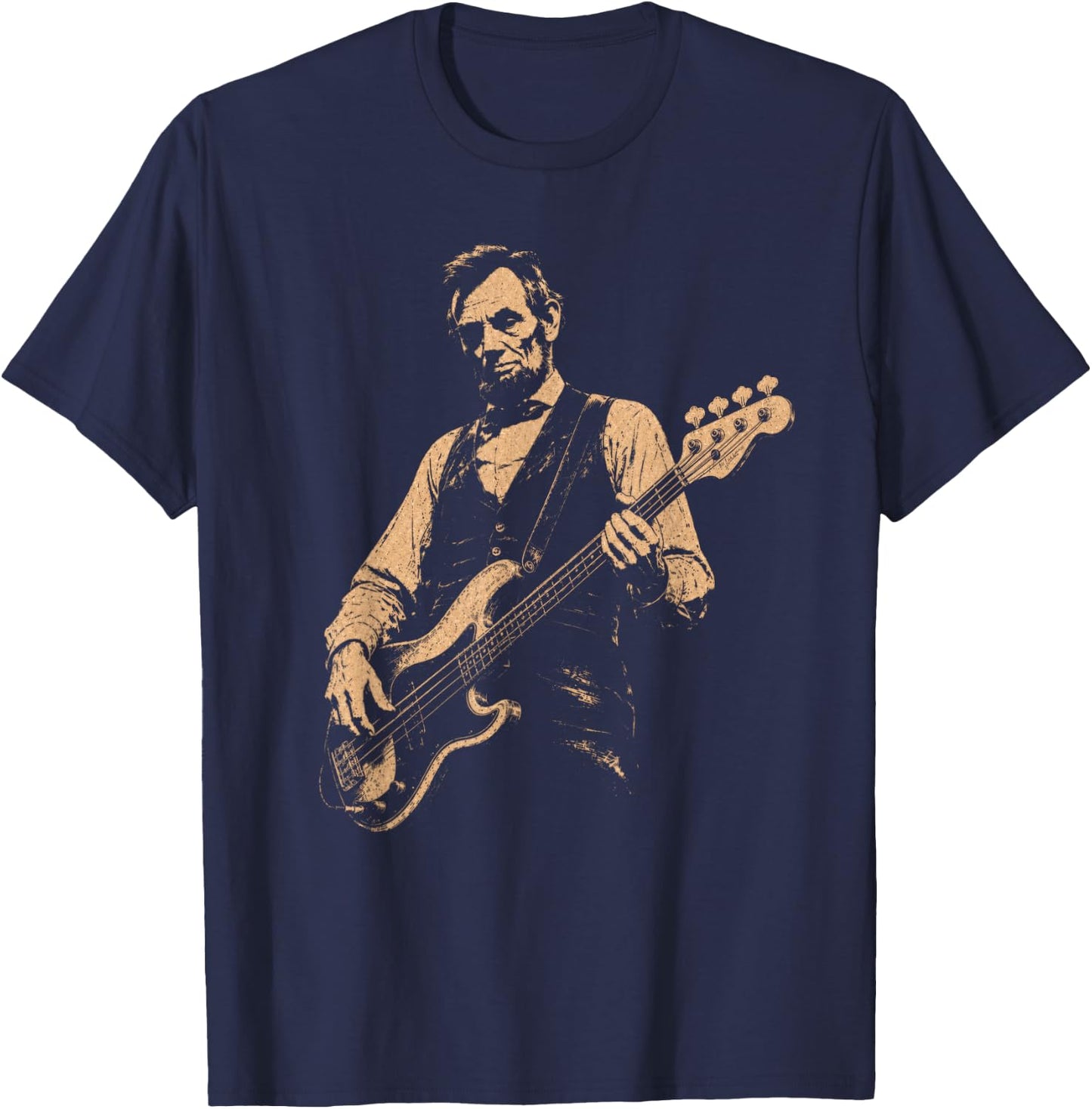 Funny Abraham Lincoln Playing Bass Guitar Abe Bassist Humor T-Shirt - T-Shirt | Navy