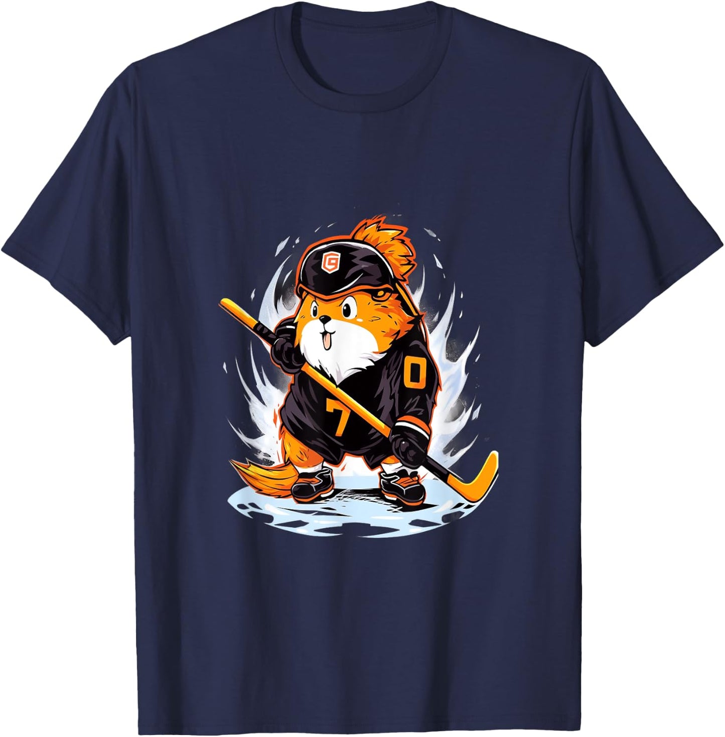 Guinea Pig Ice Hockey Player Hockey Stick Goalie T-Shirt - T-Shirt | Navy