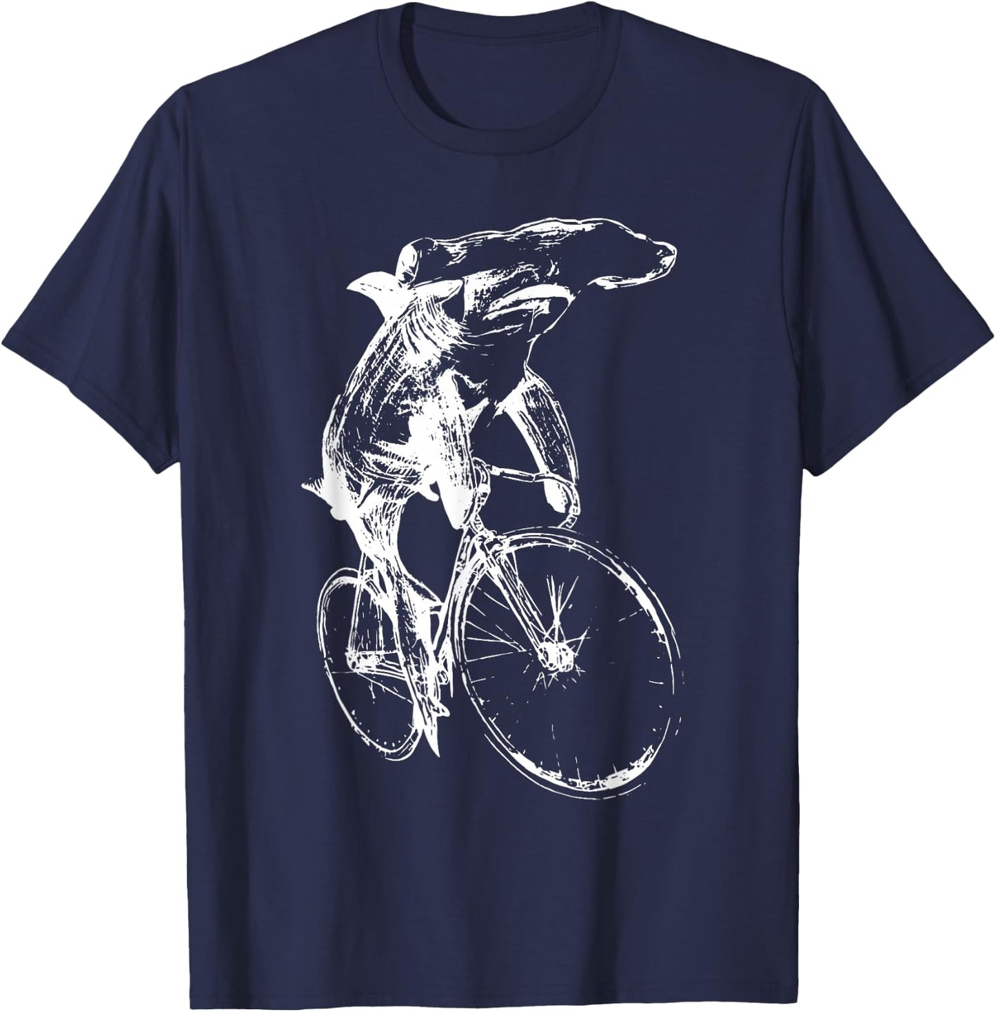 Hammerhead Sharks Riding Bicycle Retro Cycling Biking Biker T-Shirt - T-Shirt | Navy