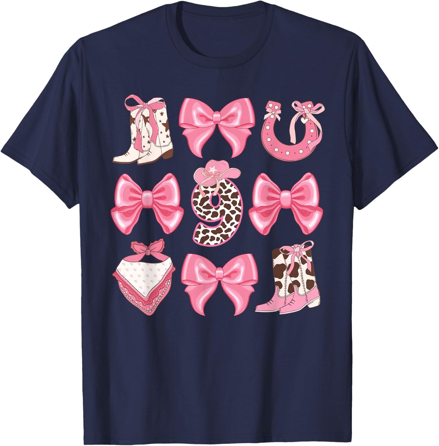 9th Birthday Cowgirl Nine Year Old Cow Girl Birthday Party T-Shirt - T-Shirt | Navy
