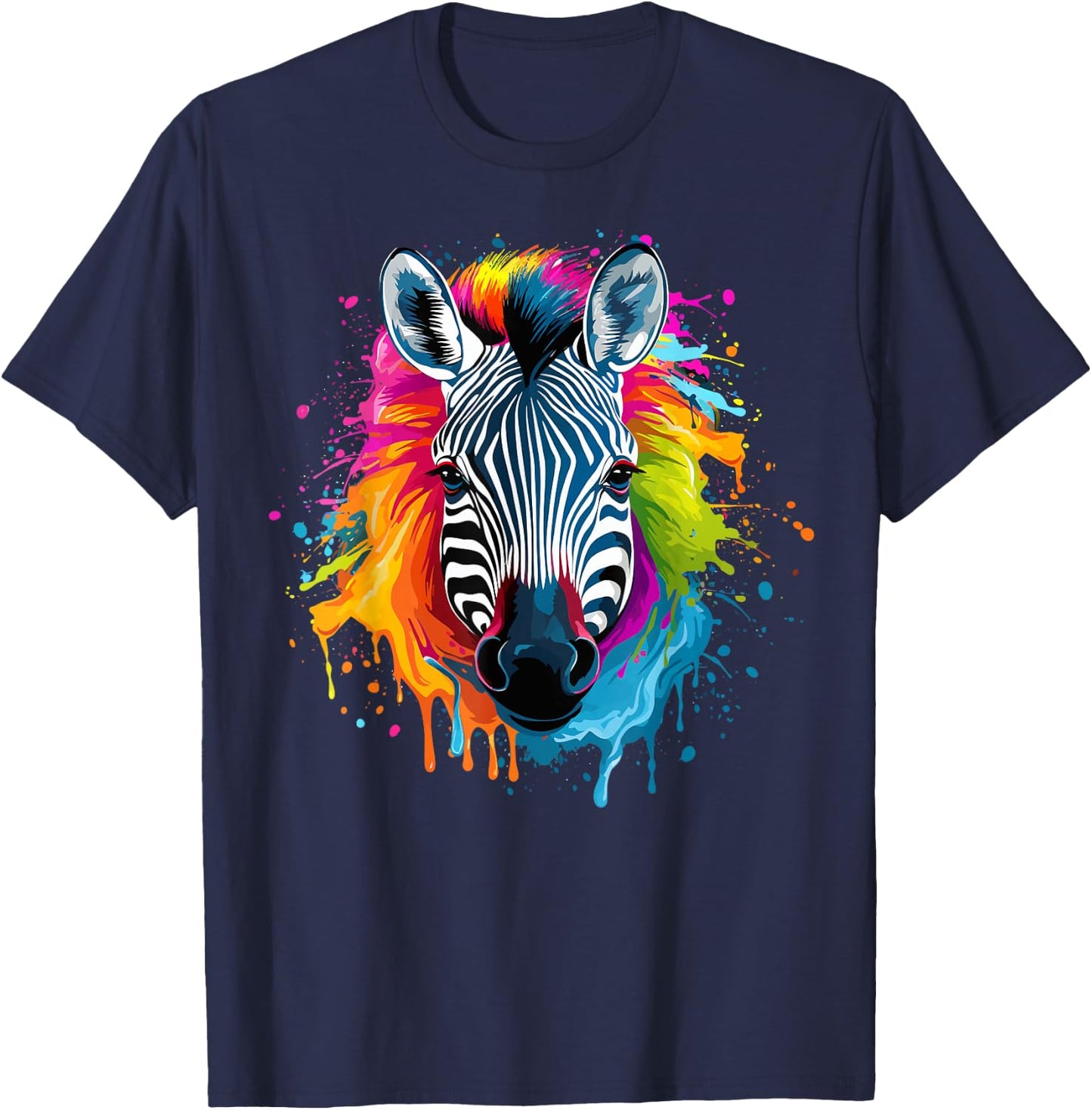 Colorful Splash Art Zebra Wildlife Animal Lover T-Shirt - T-Shirt | Navy