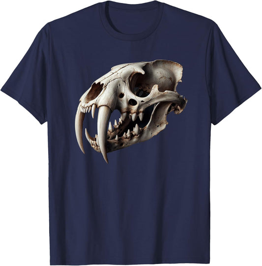Saber-Tooth Cat Fossil Skull. Smilodon. T-Shirt - T-Shirt | Navy