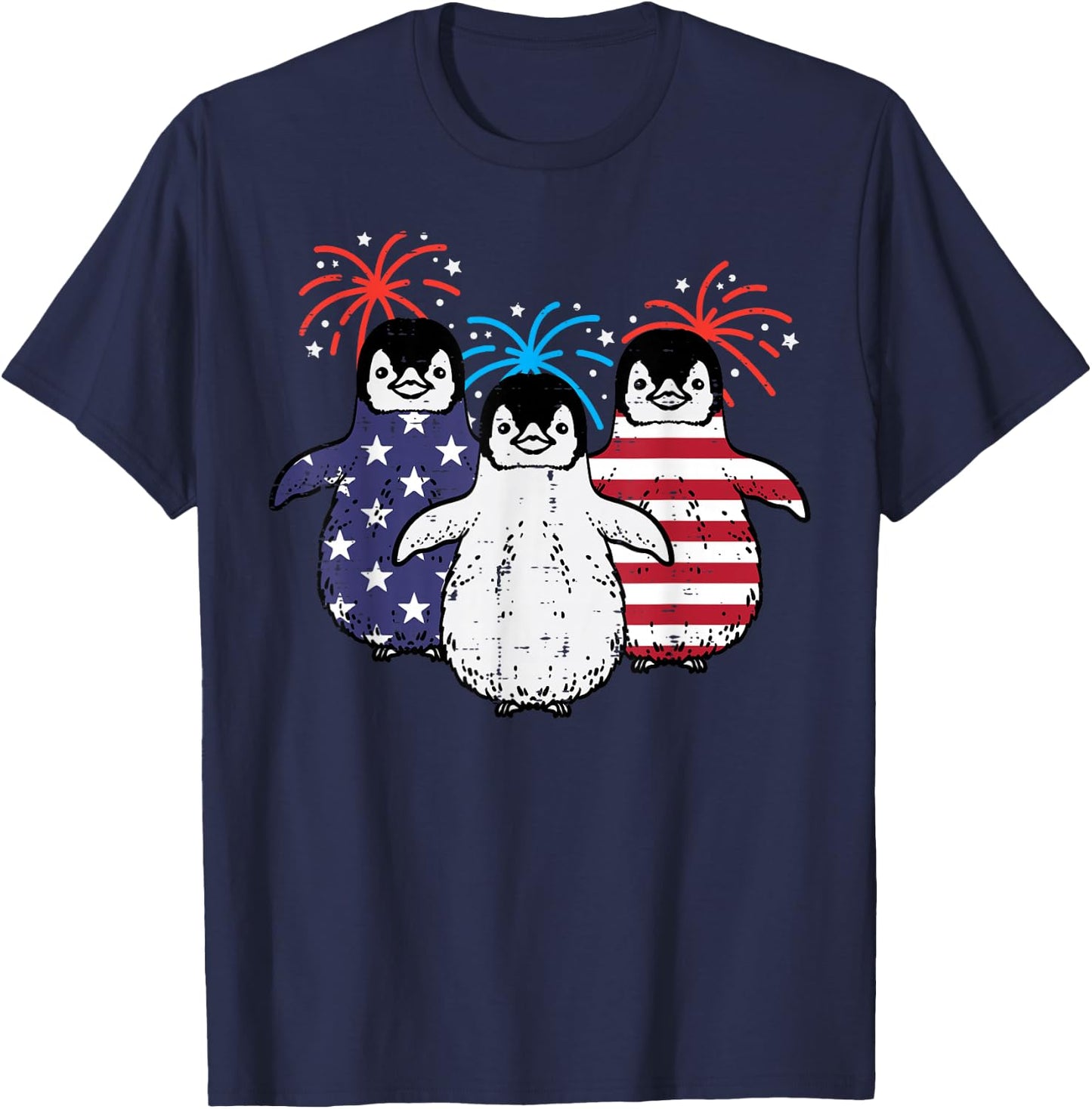 4th Of July American Flag Penguins Patriotic Men Women Kids T-Shirt - T-Shirt | Navy