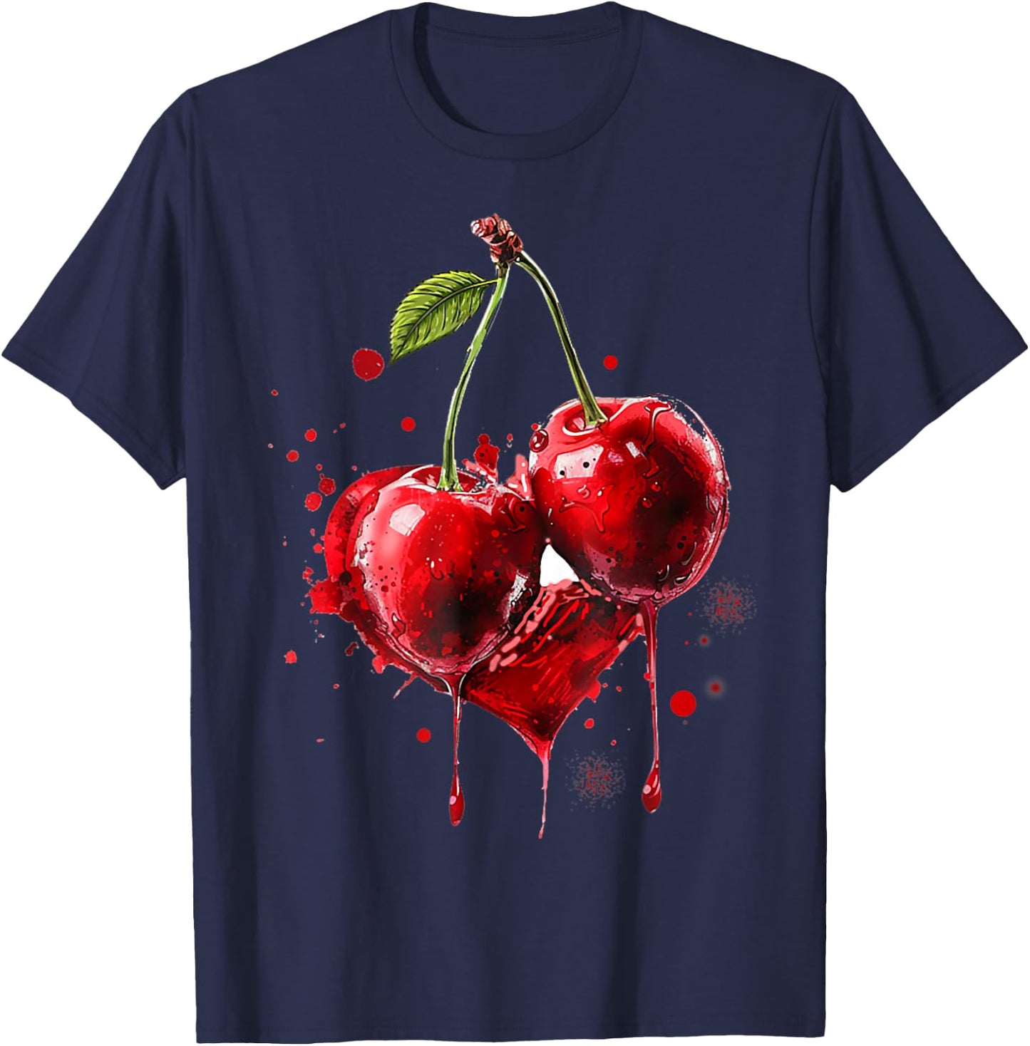 Kirschen Herzschlag Cherry Kirsche Frucht EKG Puls T-Shirt - T-Shirt | Navy