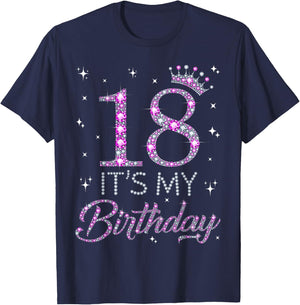 18 It's My Birthday Pink Crown Happy 18th Birthday Girls , black T-Shirt - T-Shirt | Navy