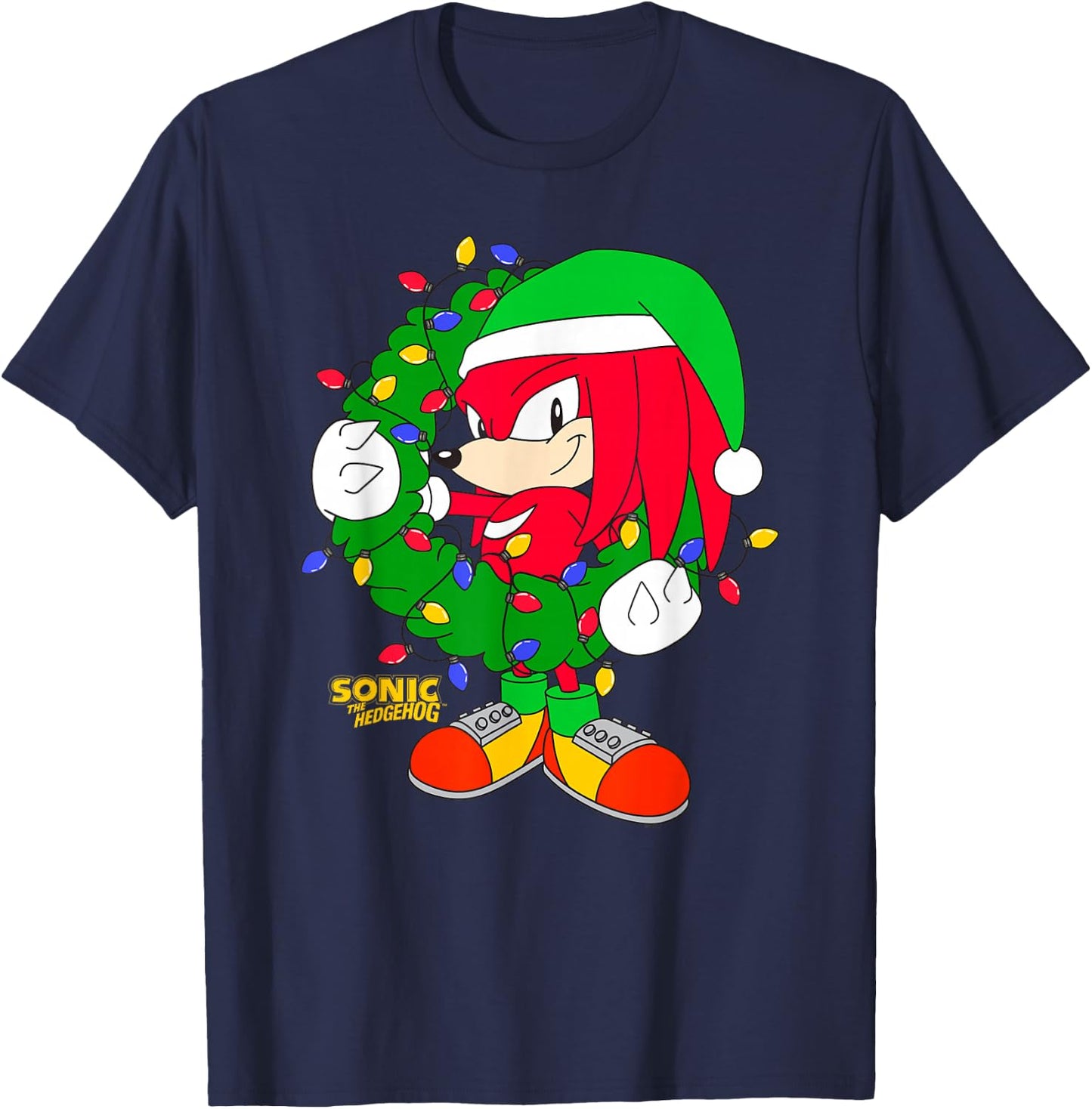 Sonic The Hedgehog Christmas Knuckle Wreath Big Chest Logo T-Shirt - T-Shirt | Navy