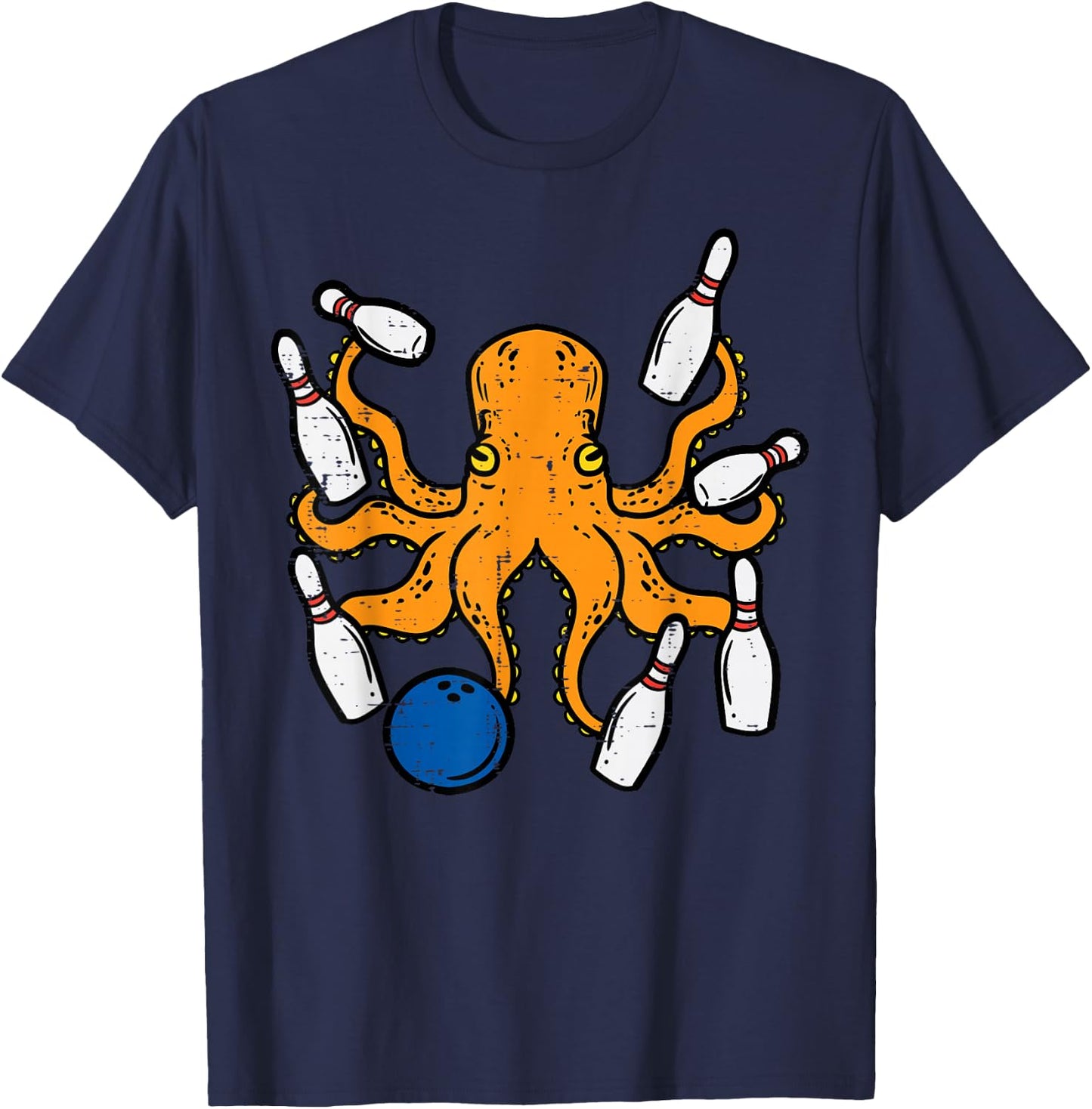 Octopus Bowling Funny Bowler Men Women Kids Boys Girls Youth T-Shirt - T-Shirt | Navy
