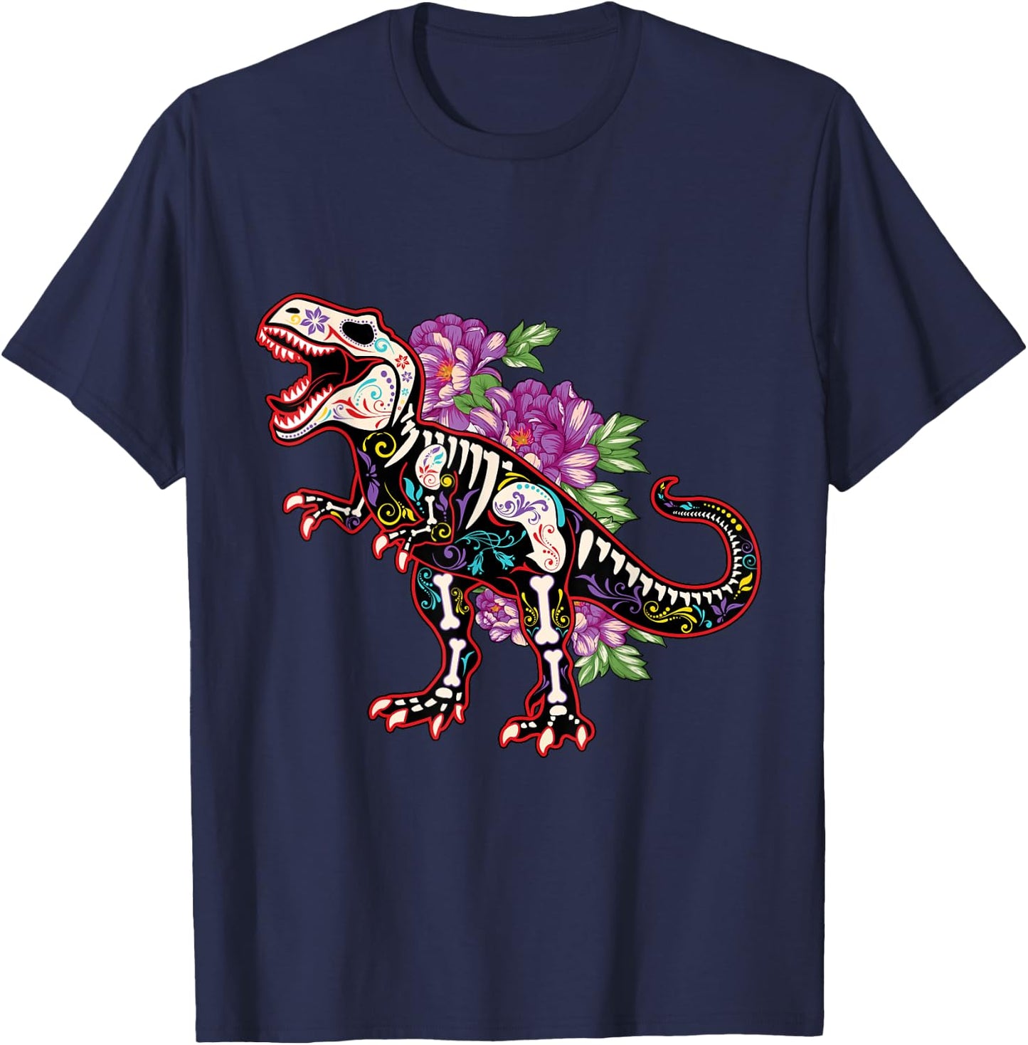 Skeleton Dinosaur Souls Day Of Dead Dia De Los Muertos T-Shirt - T-Shirt | Navy