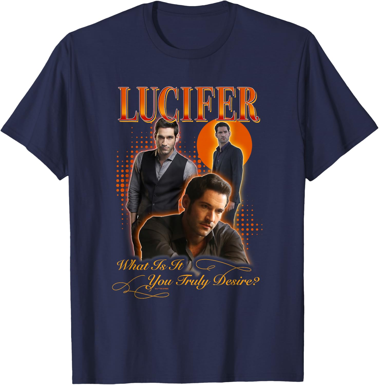 Lucifer Morningstar What You Truly Desire Portrait Collage T-Shirt - T-Shirt | Navy