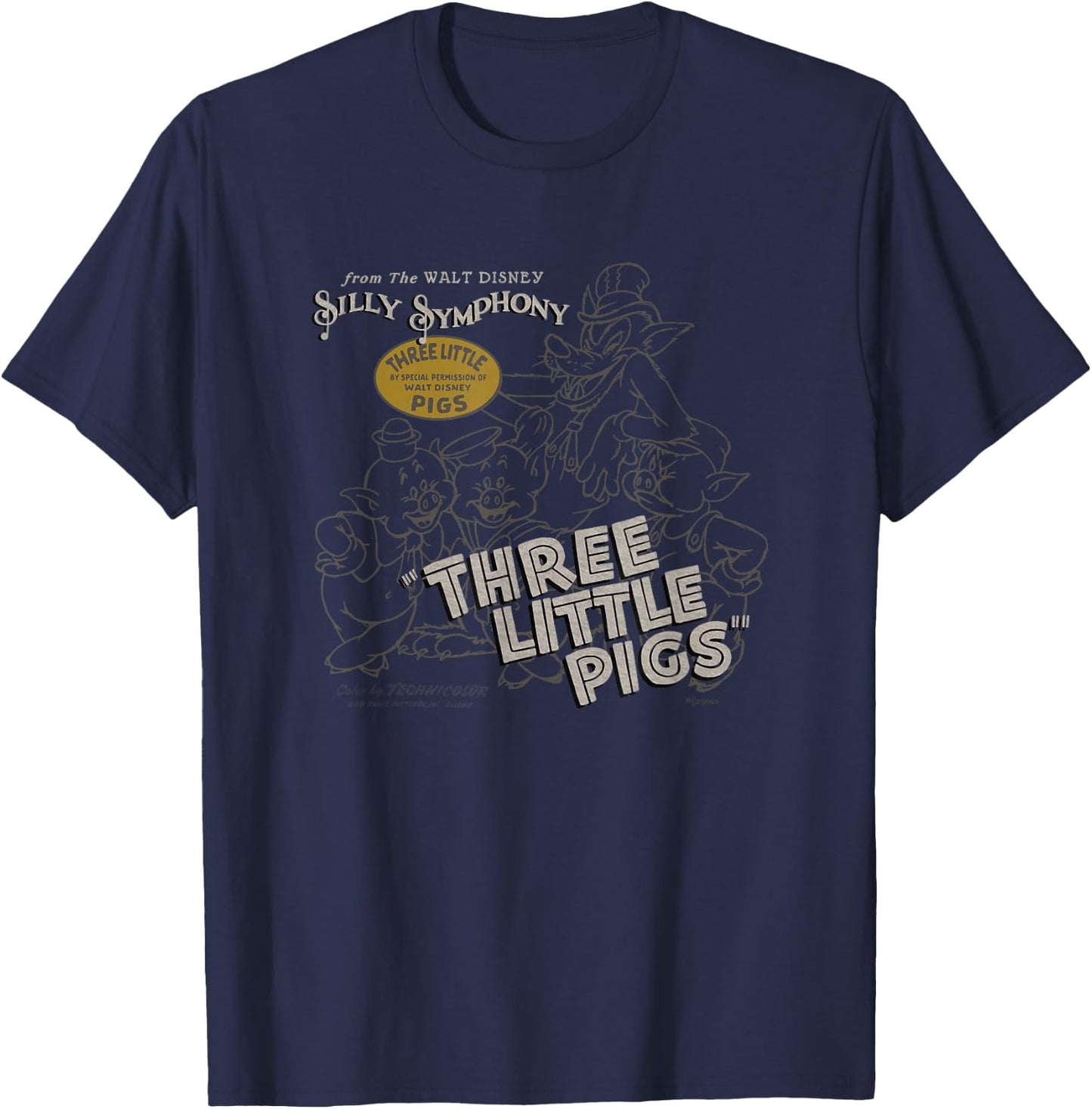 Disney 100 Three Little Pigs Silly Symphony Vintage D100 T-Shirt - T-Shirt | Navy