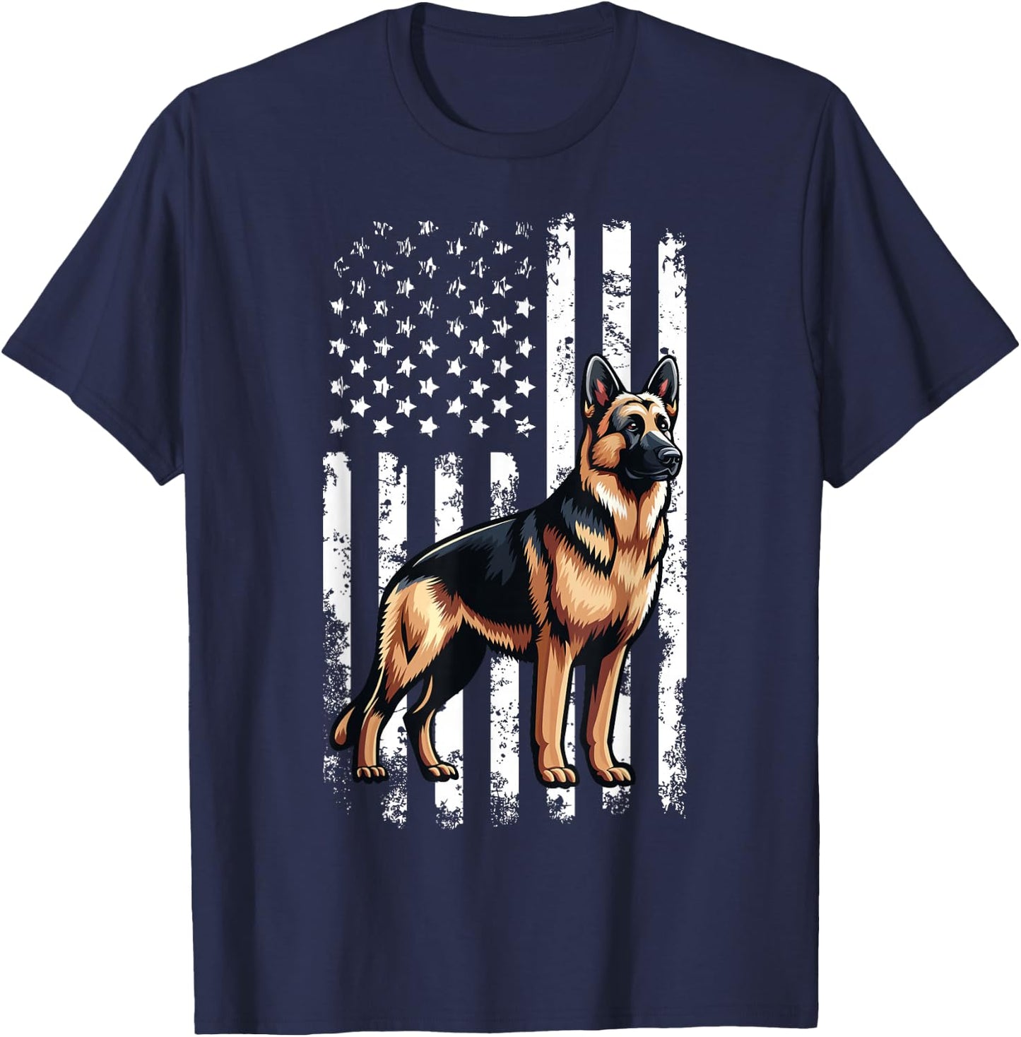 Patriotic German Shepherd AMERICAN FLAG 4th Of July Shepherd T-Shirt - T-Shirt | Navy
