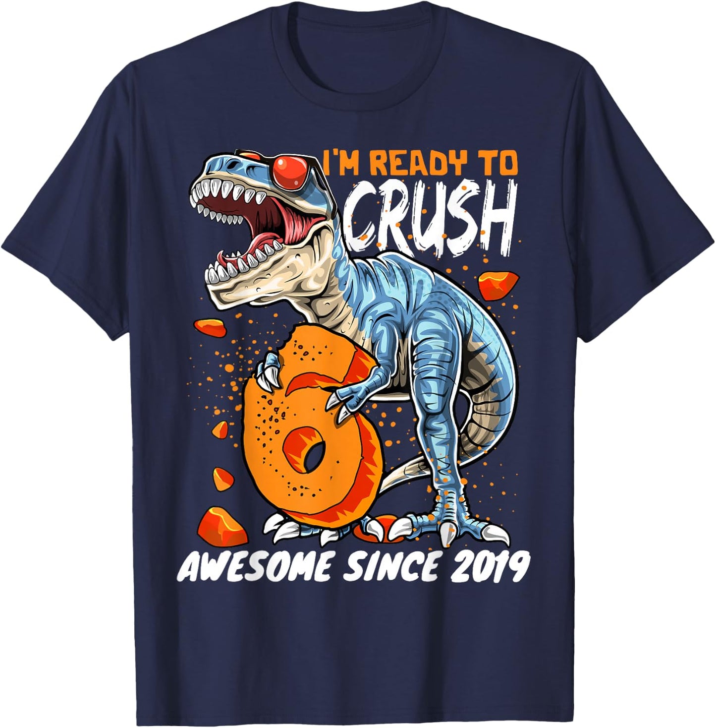 6th Birthday T Rex Dinosaur Party Boys Rawr I'm 6 T-Shirt - T-Shirt | Navy