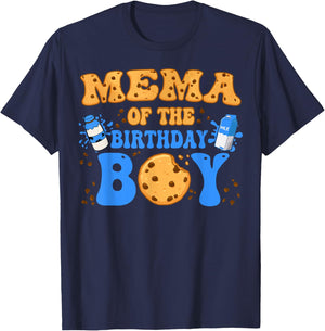 Mema Of The Birthday Boy Milk and Cookies Lover T-Shirt - T-Shirt | Navy