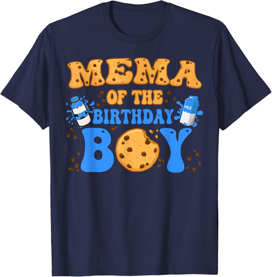 Mema Of The Birthday Boy Milk and Cookies Lover T-Shirt - T-Shirt | Navy