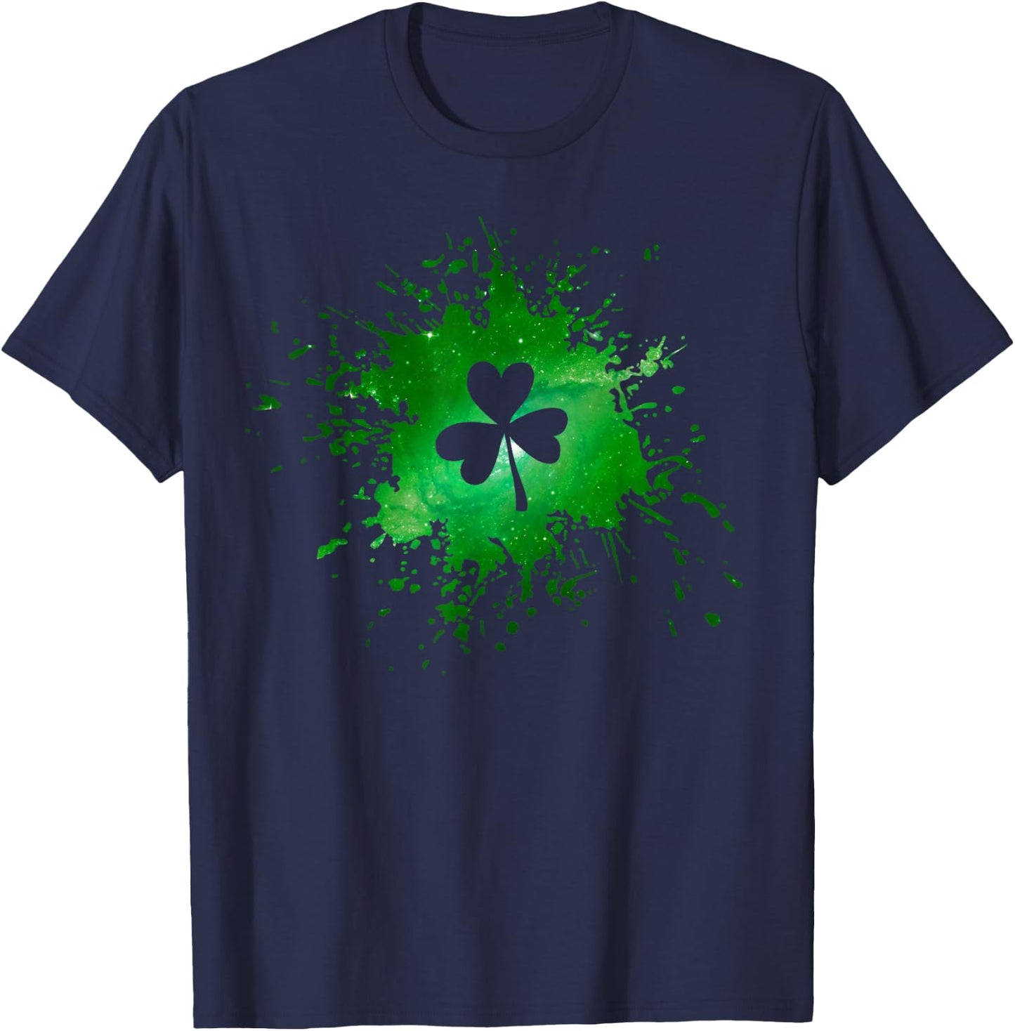 Green Galaxy 3 Leaf Clover St Patrick's Day Shamrock T-Shirt - T-Shirt | Navy