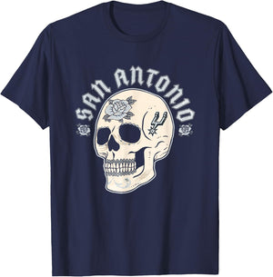 NBA San Antonio Spurs Halloween-Totenkopf mit Blumenmuster T-Shirt - T-Shirt | Navy