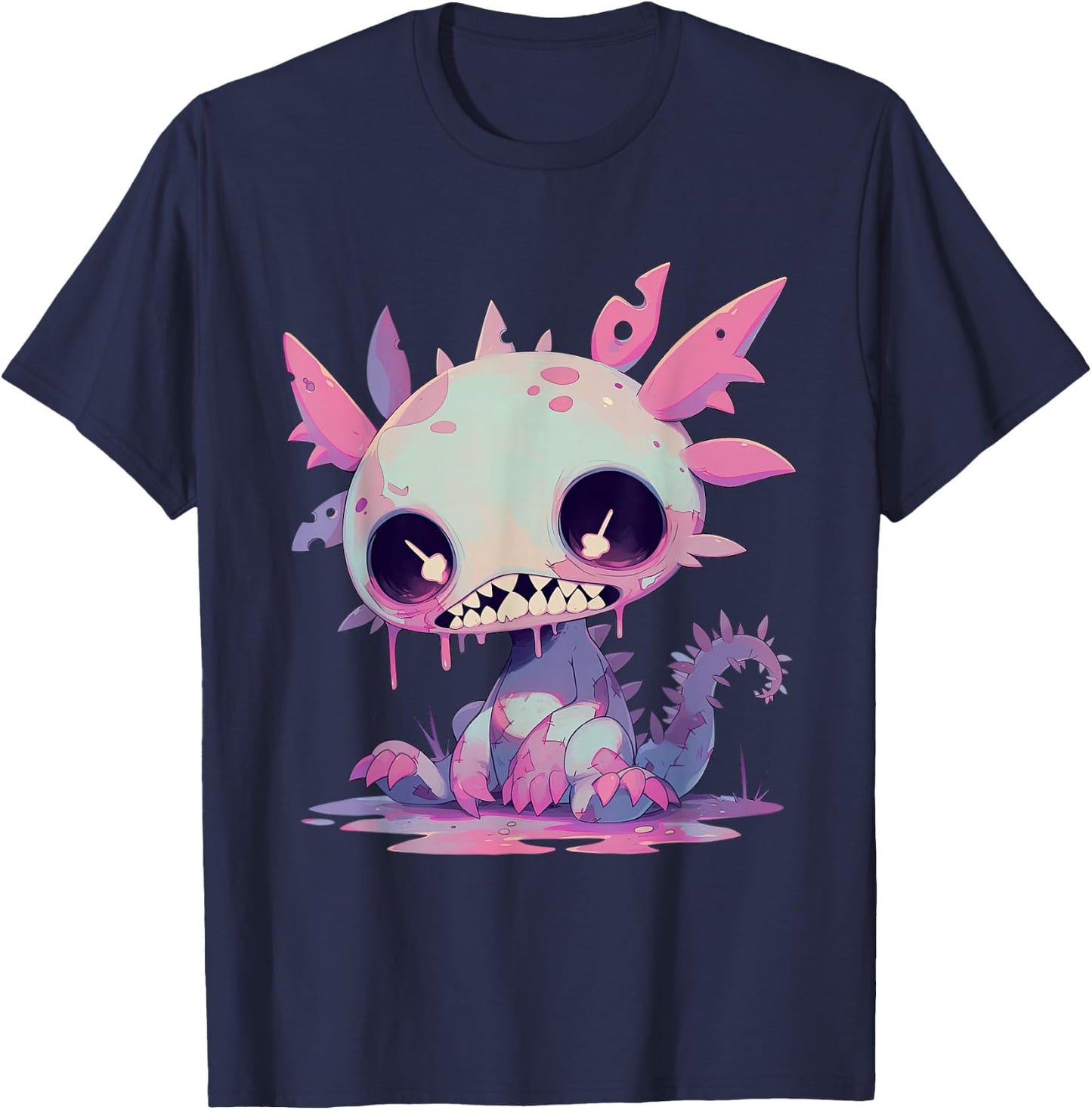 Kawaii Pastel Goth Creepy Cute Zombie Axolotl T-Shirt - T-Shirt | Navy