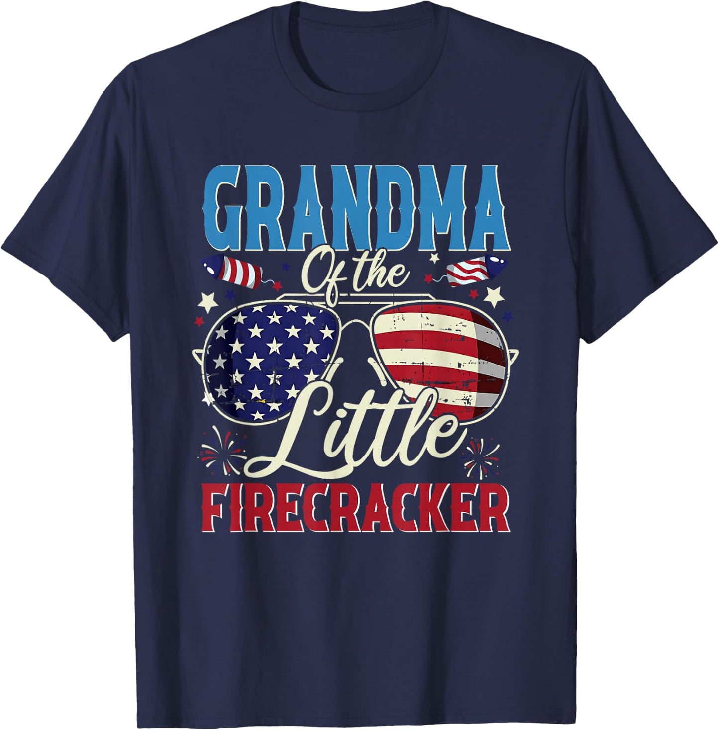 Grandma of The Little Firecracker Fourth of July Birthday T-Shirt - T-Shirt | Navy