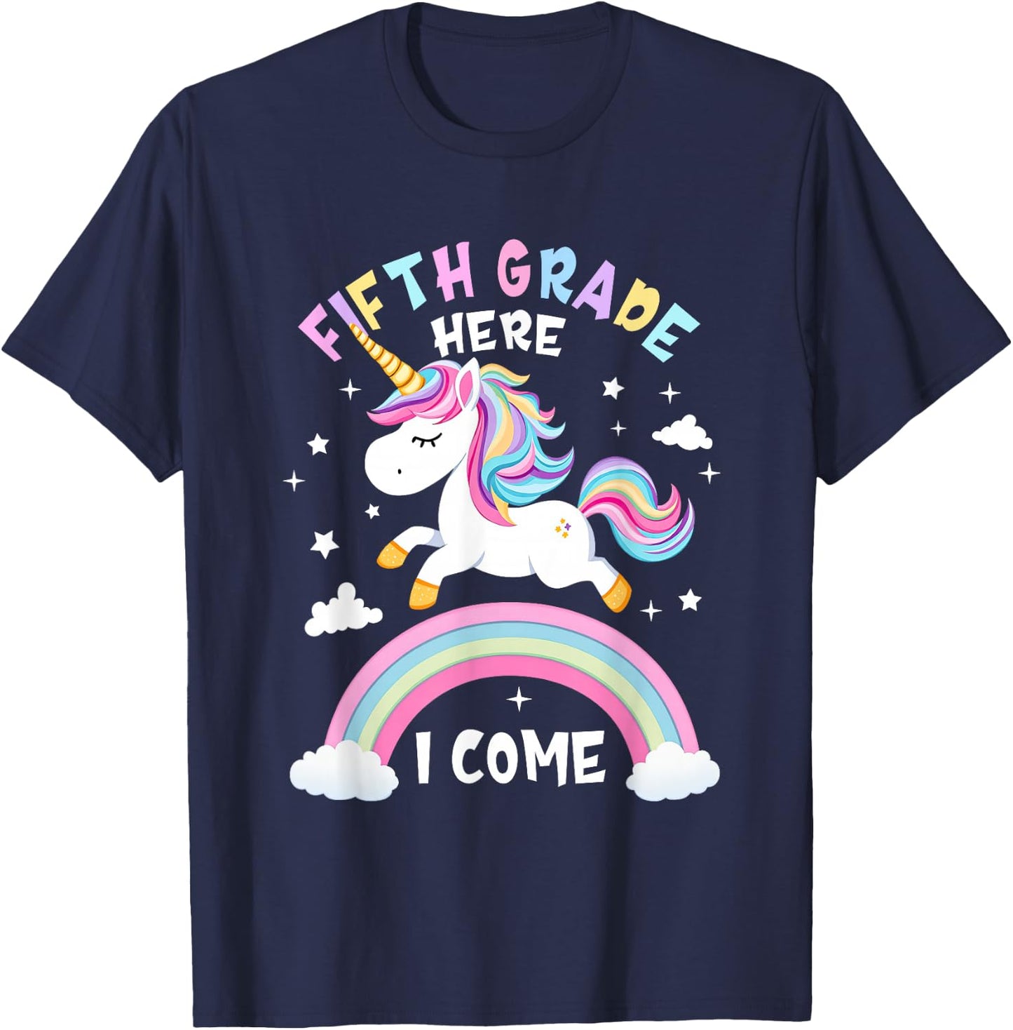 Fifth Grade Here I Come Unicorn First Day of 5th Grade Girls T-Shirt - T-Shirt | Navy